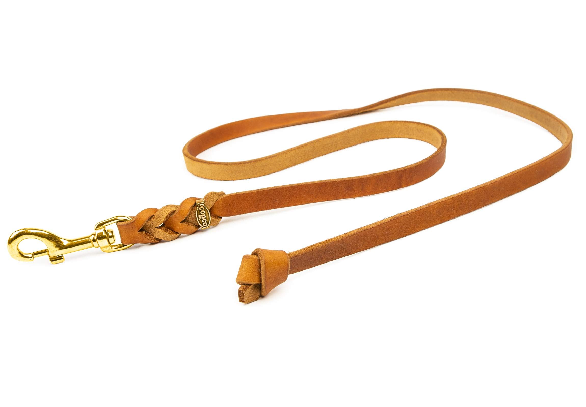 Correa Cuero Alemania Mosquetón Latón Correa Para Perro CopcoPet - Piel Engrasada, 1m X 12mm, Mosquetón Latón, Hecha En Alemania Mosquetón Latón Resistente