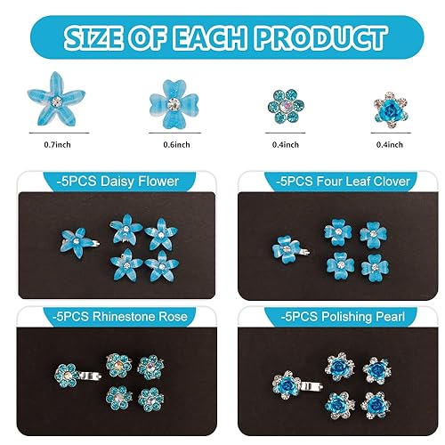 Miniatura 4 de Ahoney 20 mini clips para el cabello con flores azules con diamantes de imitación, bonitos horquillas para el cabello, decoraciones para boda,