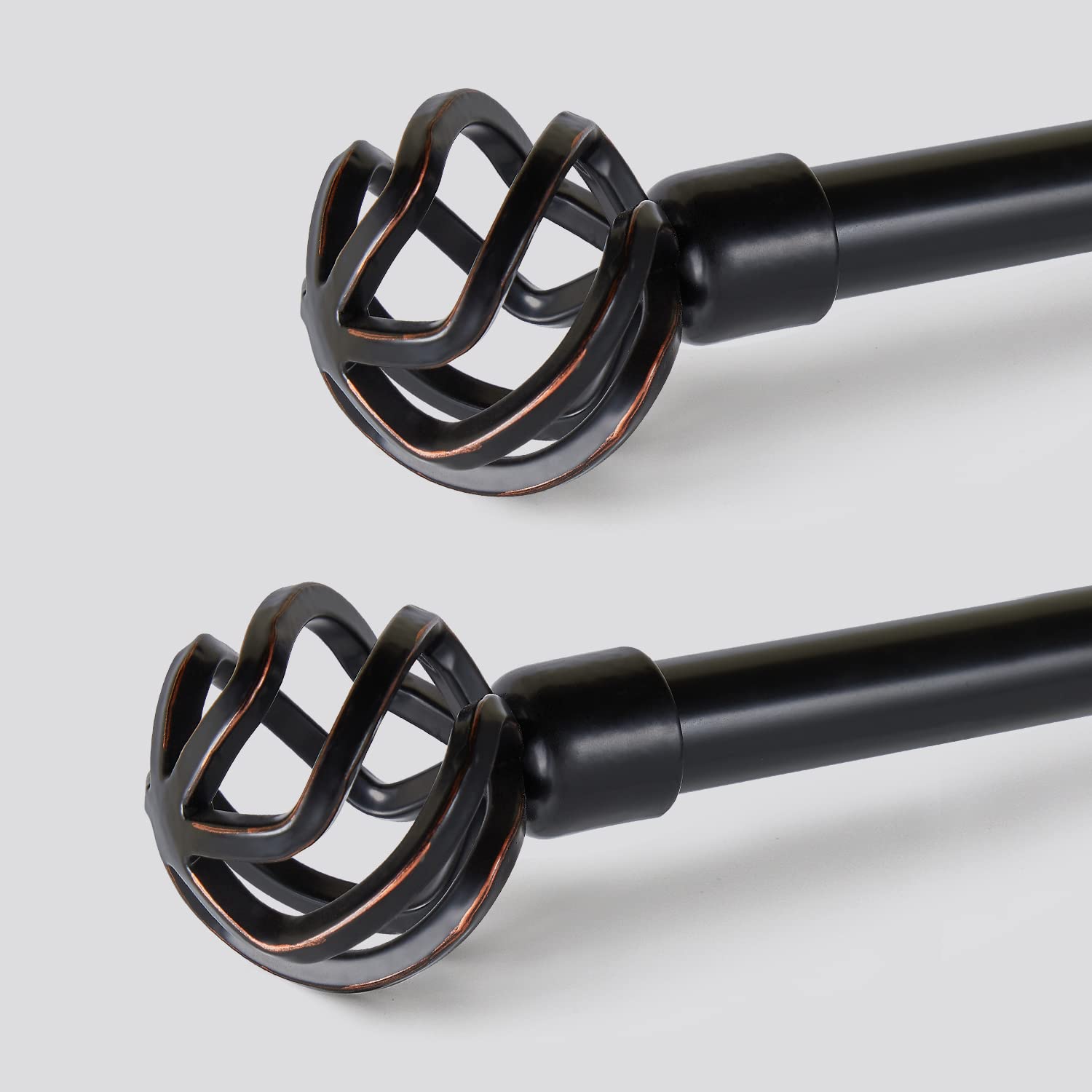 Oneach 2 Pack 48''-84'' Adjustable Curtain Rod 3/4'' Black Extendable Metal Single Window Rod for Curatins with Decorative Antique Twisting Finials Drapery Treatment Window Rods