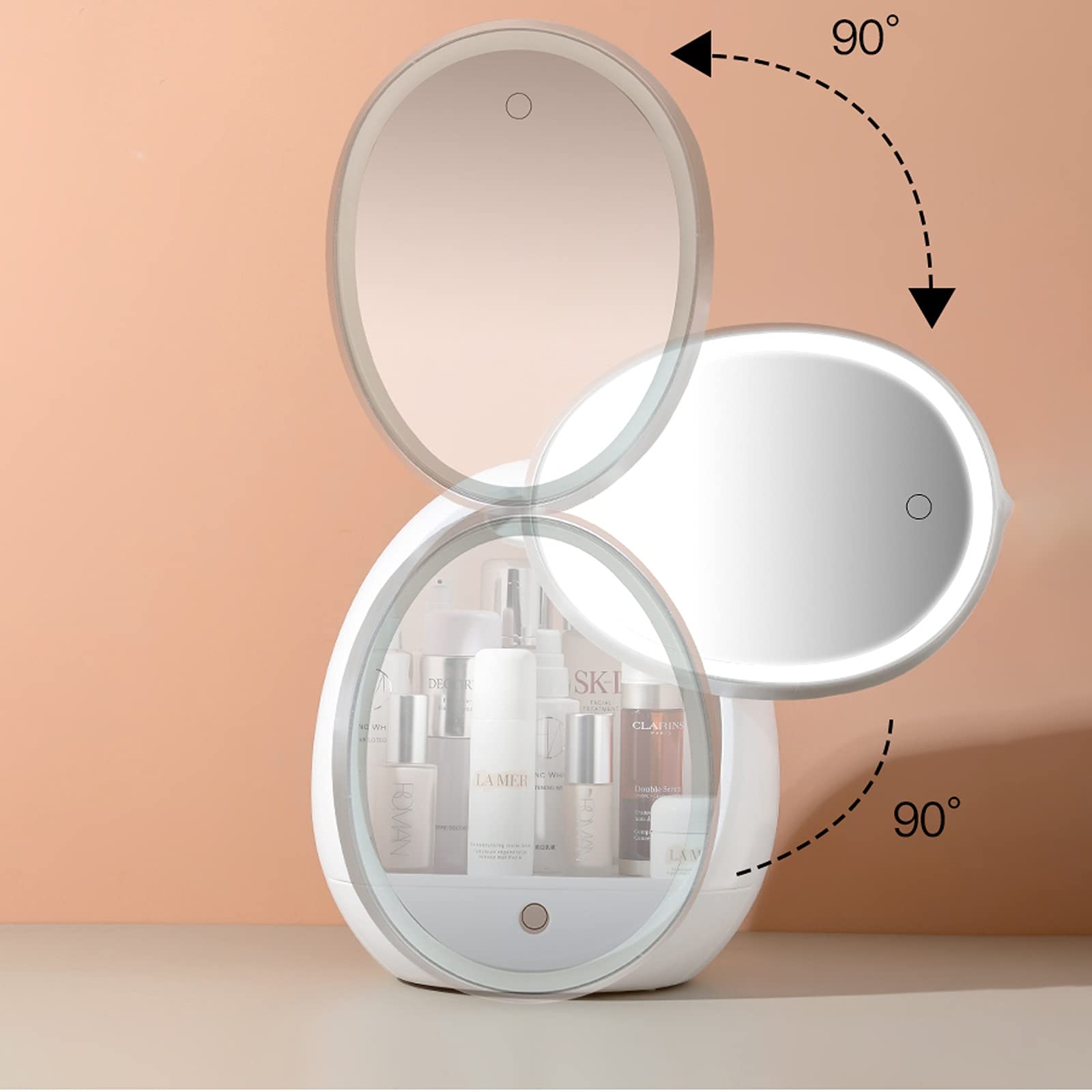 Organizzatore di trucco Organizzatore di trucco di grande capacità con regolabile PORTATO Mirror Custodie cosmetiche bianche for la camera da letto dei rossetti dei rossetti del controsoffitto Organiz