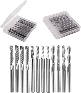 Vsiki 12 PCS 1/8" Carbide Tungsten End Mill Cutter, 4 PCS 1/8" CNC Router Bits Double Flute Tools + 8 PCS 1 Flute Single Edged Milling Cutter for Nylon, Resin, ABS, Acrylic, PVC, MDF, Hardwood