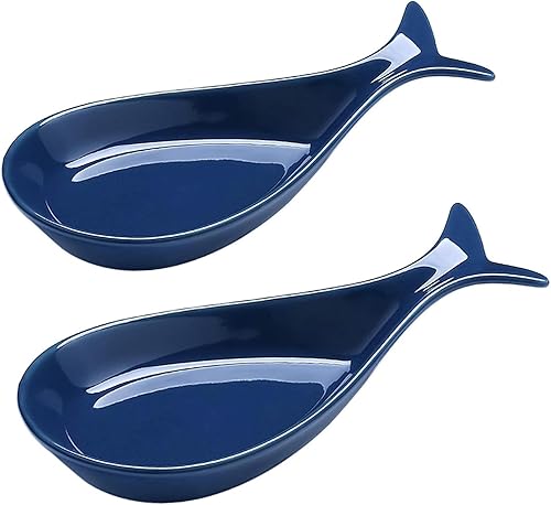 Juego de 2 cucharas de pescado para estufa, soporte de cuchara de cerámica para encimera de cocina, soporte para espátula estilo Le Creuset, 9 x 4.5