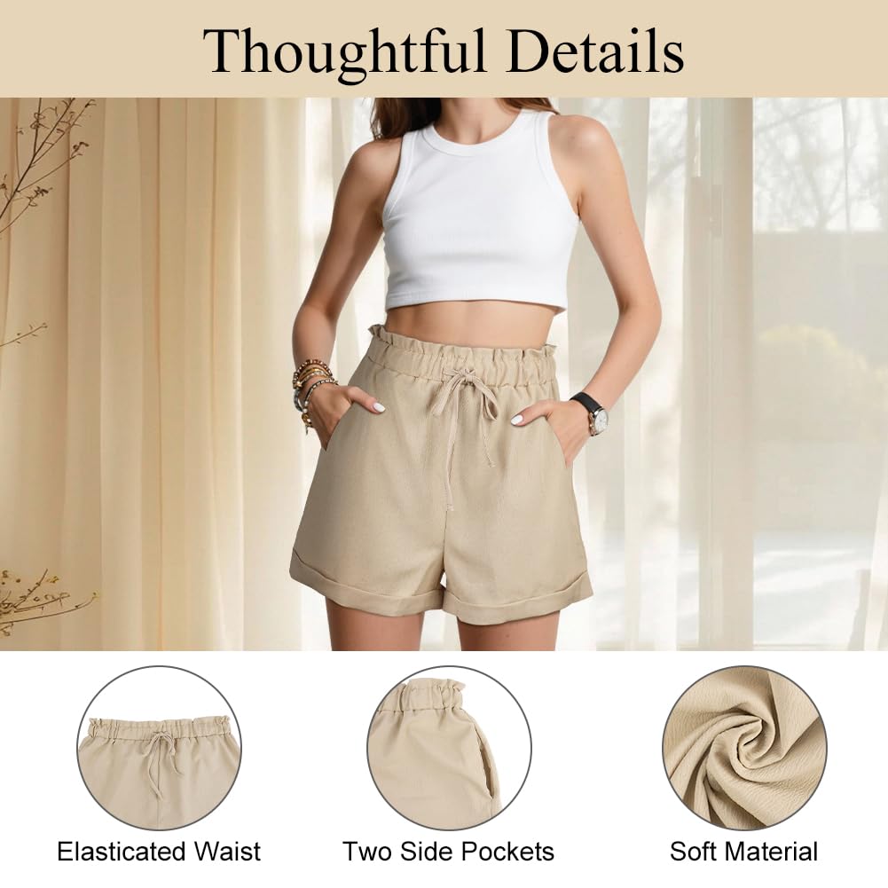Pantalones Cortos Mujer Cintura Alta Cordón Bolsillos Verano Deporte Playa