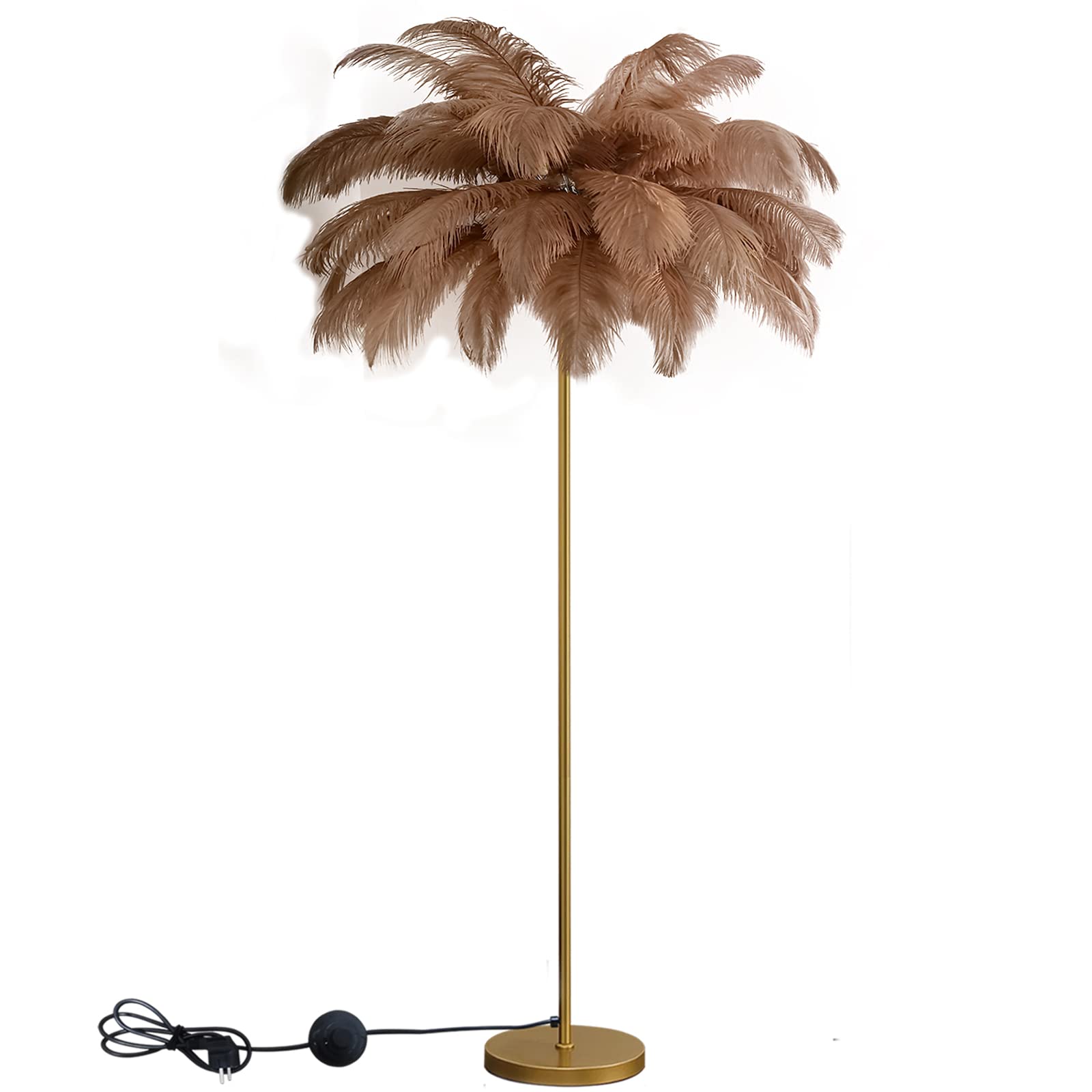 pombconw Feather lamp,Ostrich Feather Floor Lamps for Living Room Gold Floor lamp with Blue Pink White Feather Dimmable Light Suitable for Gift to Daughter (coffee)