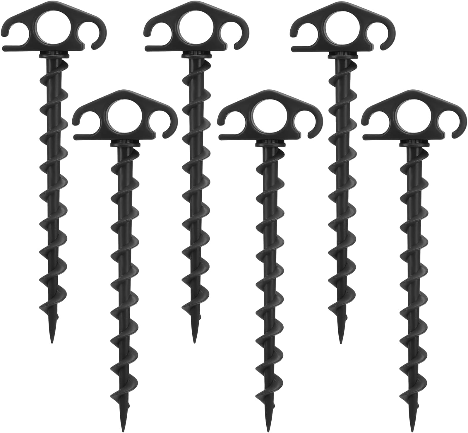 COBARYEN 6 Pack Tent Stakes,Spiral Anchor Stakes 9.4Inch Heavy Duty Screw Canopy Stakes for Camping, Hiking and More (6, Black)