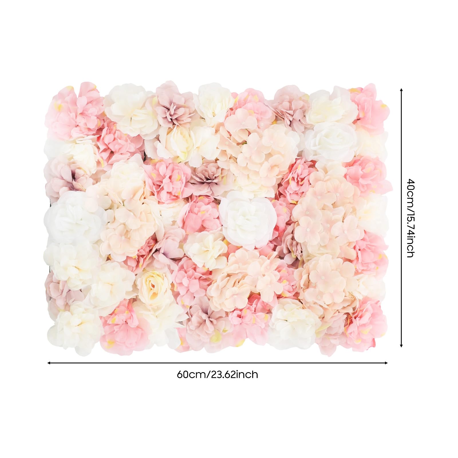 Blumenpaneel, 6 Stück, weiße Rose, künstliche Blumenwand mit Hortensien, Dahlien, Blumendekoration, für Hochzeit, Geburtstag, Party, Seidenstoff, Kunststoff, 60 x 40 cm