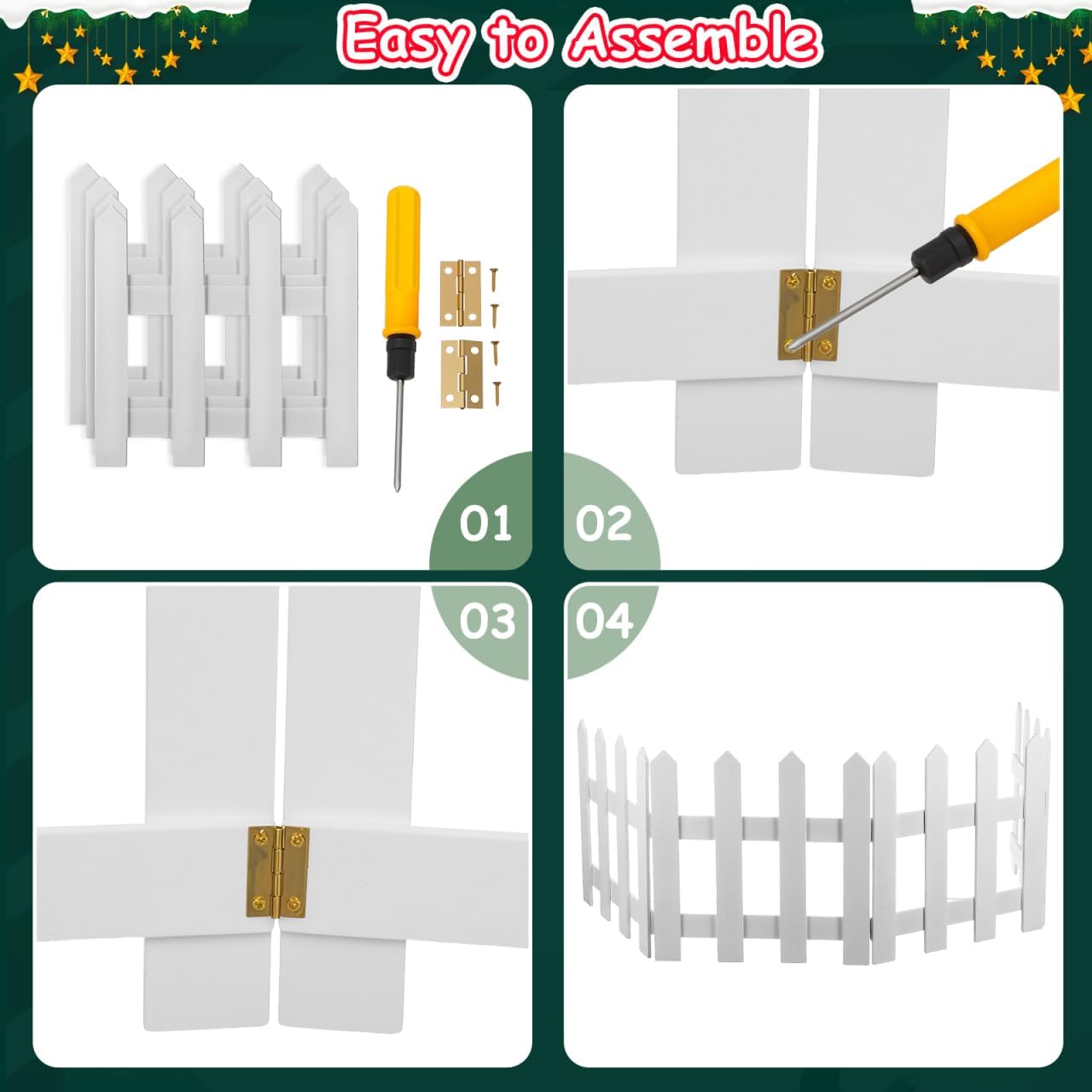 DOITOOL White Picket Fence Garden Border, Wood Decorative Garden Fence Animal Barrier Landscape Fencing Border for Dogs, Flower Bed, Yard and Patio Outdoor Decor (Total Length: 120cm, Height: 30cm)