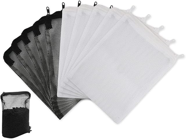 SCSpecial Aquarium Mesh Bags with Plastic Zipper 10 Pieces Media Filter Bags Reusable Fish Tank Net Bags for Activated Carbon and Ceramic Rings - White and Black