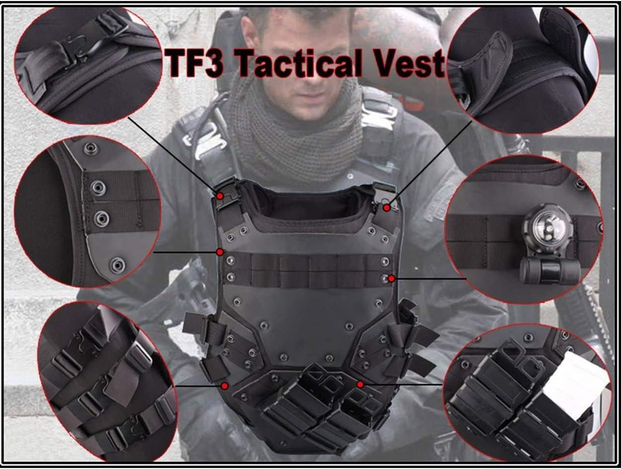 NC Airsoft Paintball Adjustable Tactical Molle Chest Protector Vest, CS Field Outdoor Combat Training Tactical Armor Vest with 2 Fast Mags : Sports & Outdoors