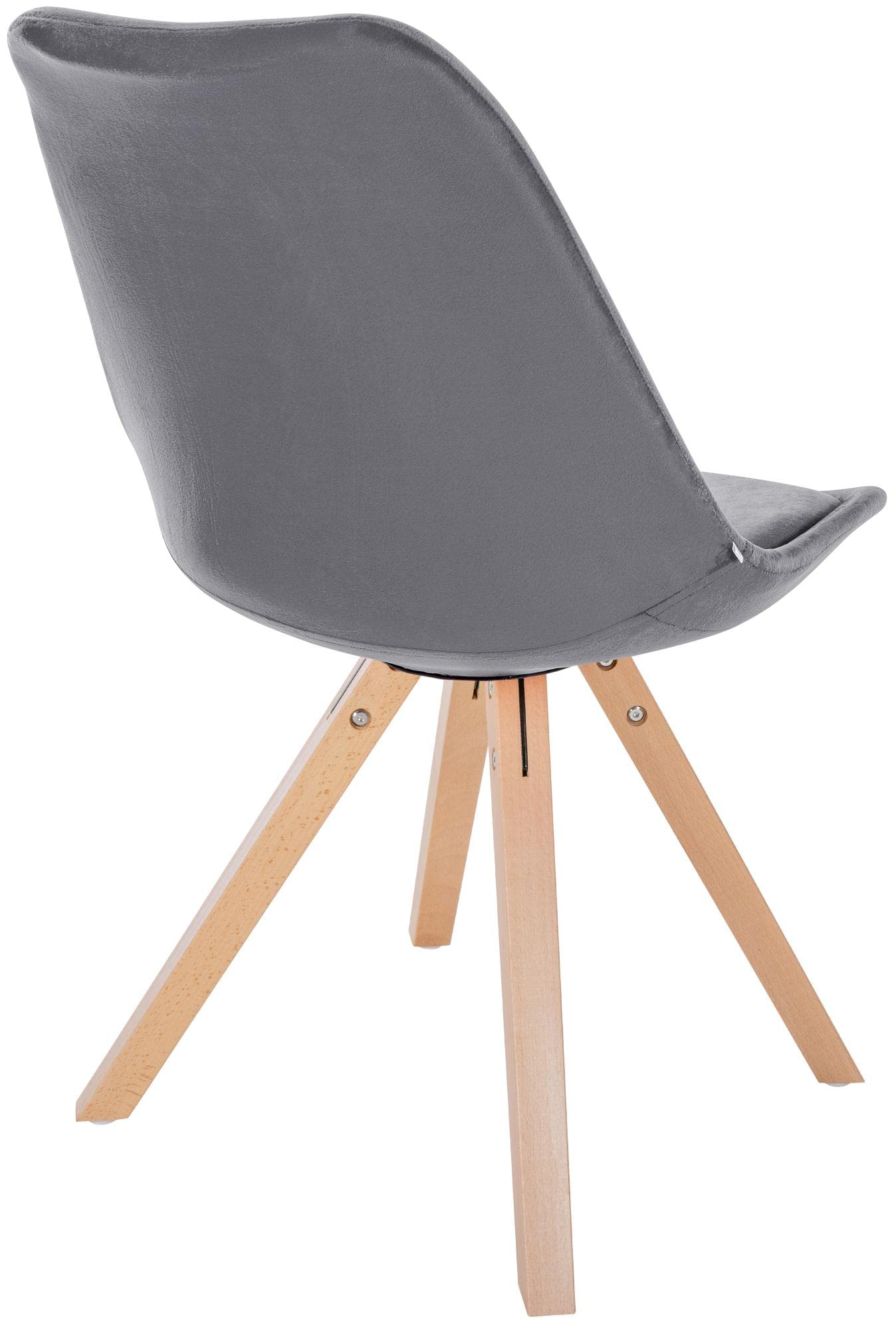 CLP 4er Set Stühle Sofia mit Samtbezug und hochwertiger Polsterung I Besucherstühle mit robustem 4-Fuß Holzgestell, Farbe:grau, Gestell Farbe:Natur (eckig)