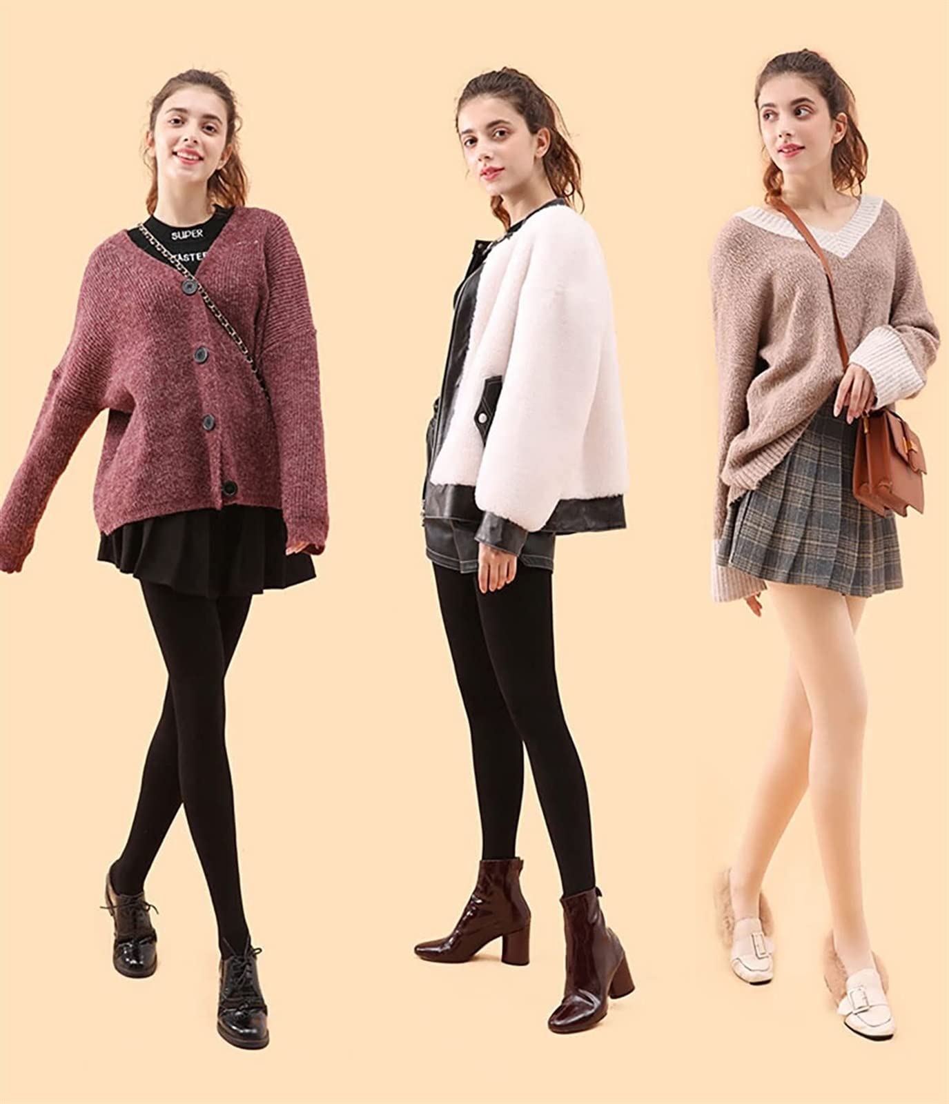 Collant da Donna Foderati in Pile Collant Termici Collant Invernali Caldi a Vita Alta Opachi con Collant a Piede Superiore con Controllo della Pancia (Color : Nude, Size : One Size) (Black1 One Size