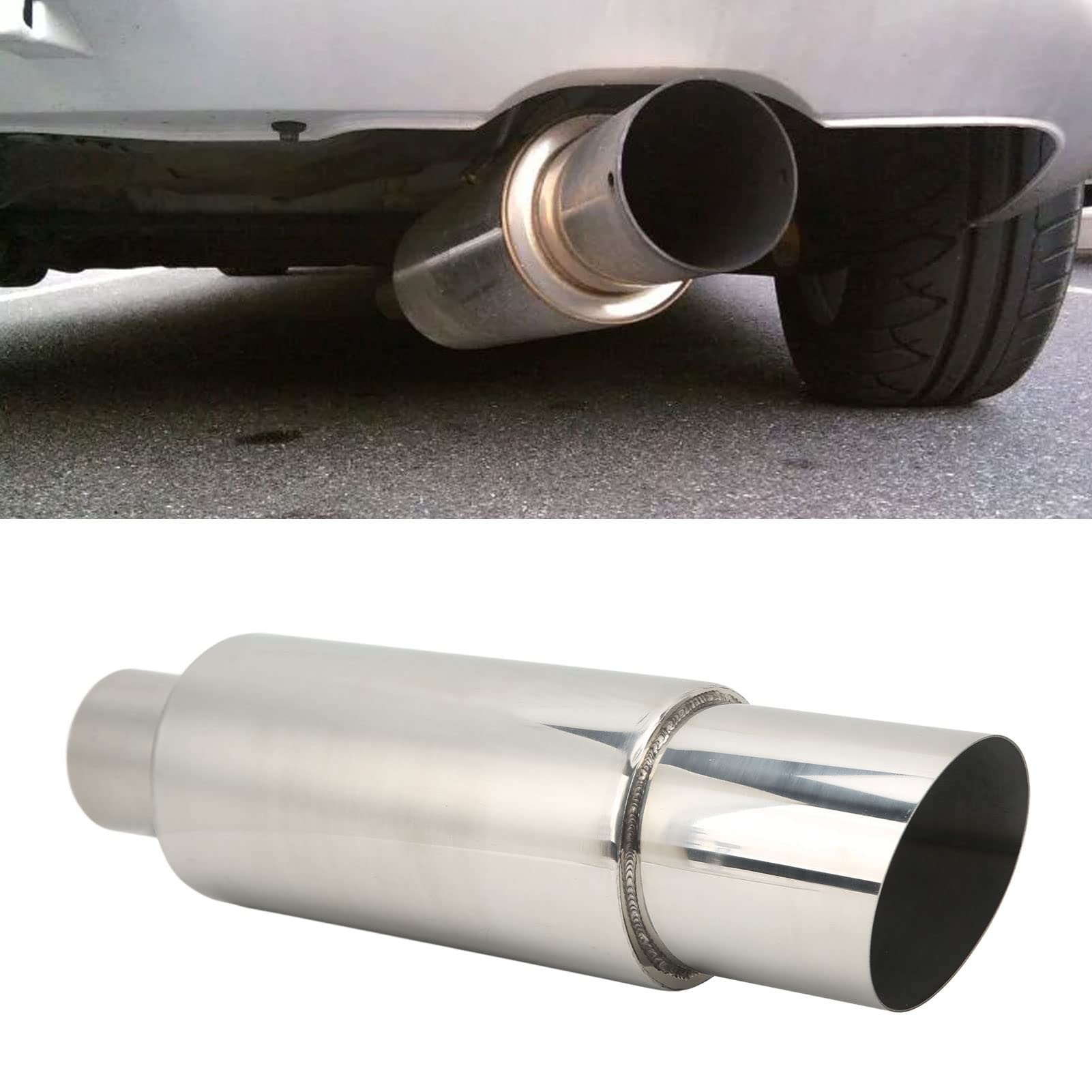 Silenziatore Auto, Universale Acciaio Inossidabile Punta Del Silenziatore Di Scarico, Ingresso 2,5" Uscita 3,5", per Alleviare La Contropressione, Le Vibrazioni