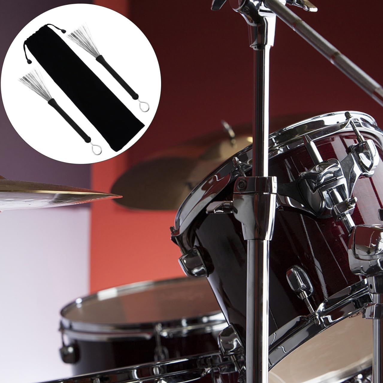 1pair Retractable Drum Brushes with Storage Bag Wire for Jazz and Percussion Instruments for Drummers and Beginners