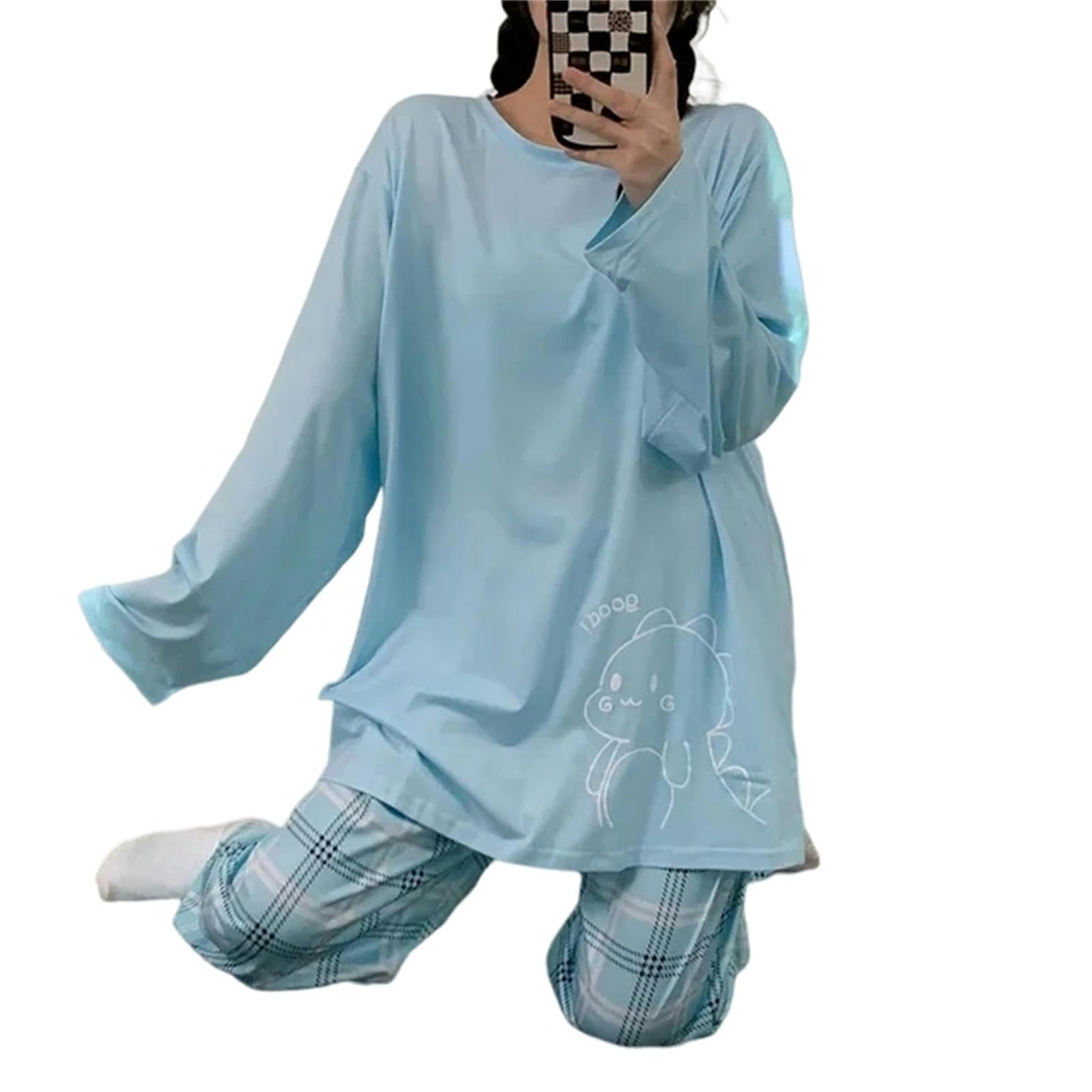 Pigiama Primavera Estate Donne Pigiama Set O Neck Maniche Lunghe Top E Pantaloni Nero Dolce Sleepwear Pigiama Suit