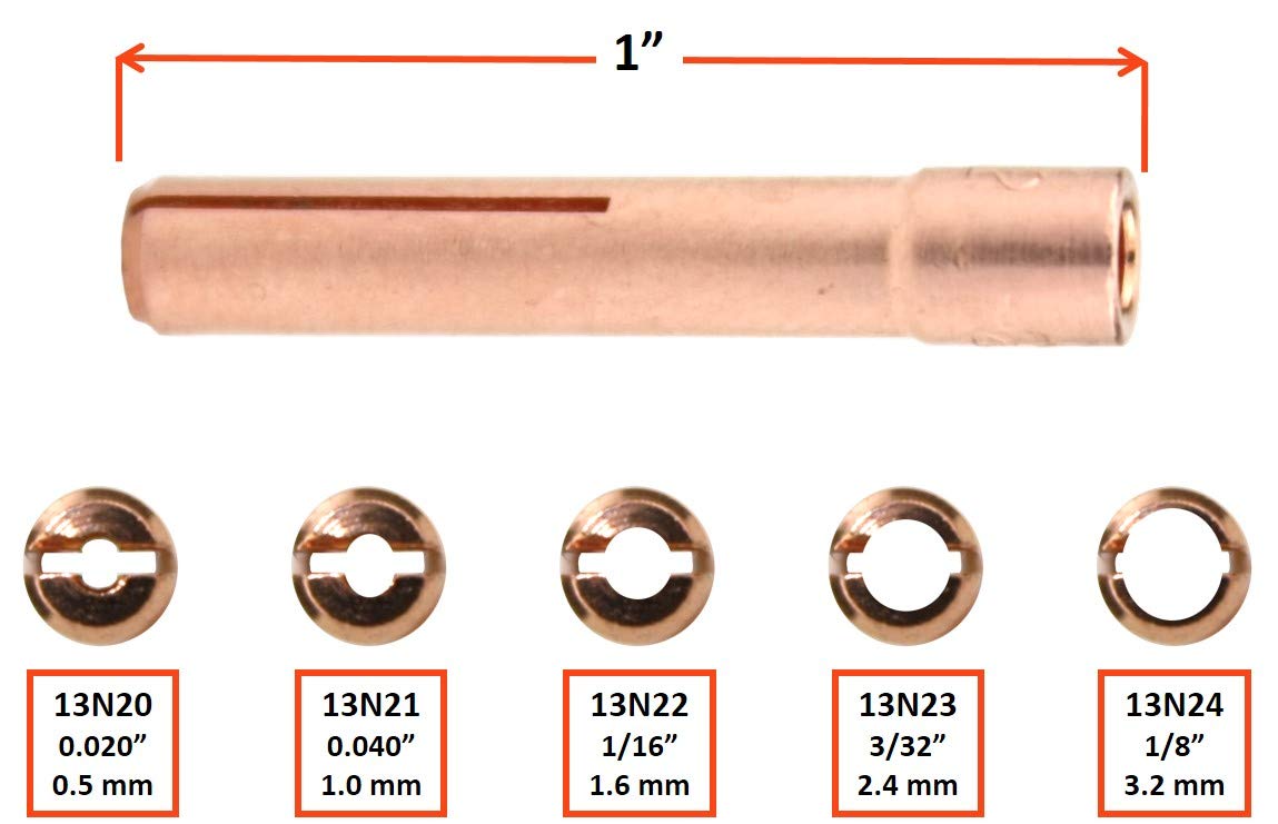 Collet for TIG Welding Torches 9/20/25 with Standard and Gas Lens Set-Up - 1/16