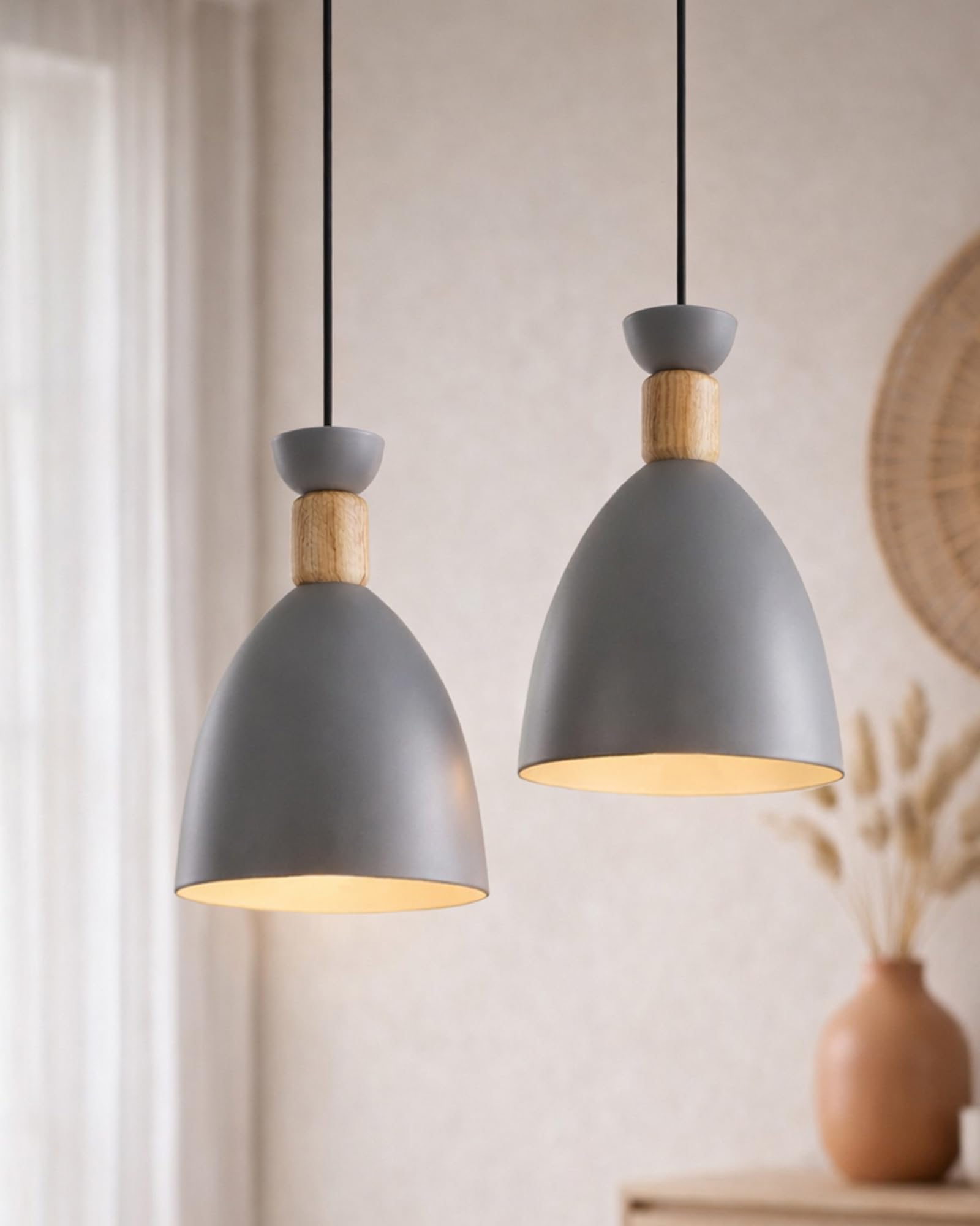 Homesake® Aluminum Wood Chandelier Elegance Pendant Light Kit Modern Rustic Hanging Lamp E27 Base Hanging Light Grey (2)-image-11