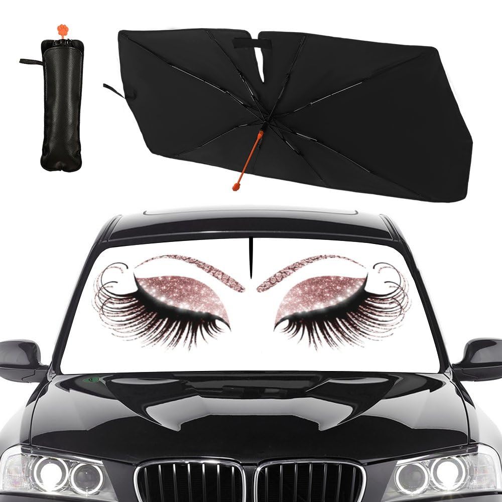 Socira Gorgeous Eyelash Car Windshield Sun Shade Umbrella Foldable Sunshade for Front Window Auto Windshield Sunshade Protect from Sun Rays Heat 57'' X 30'' Fits Most Cars Trucks & Suvs