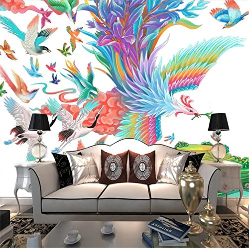 Wjjfa Colorful Phoenix Birds Wallpaper 3D Wall Murals, Colorful Birds Flying Mural Wallpaper Decor Paintings, Suitable For Living Room And Bedroom Tv Background Wall-59 W X 39.4" H #TOP19