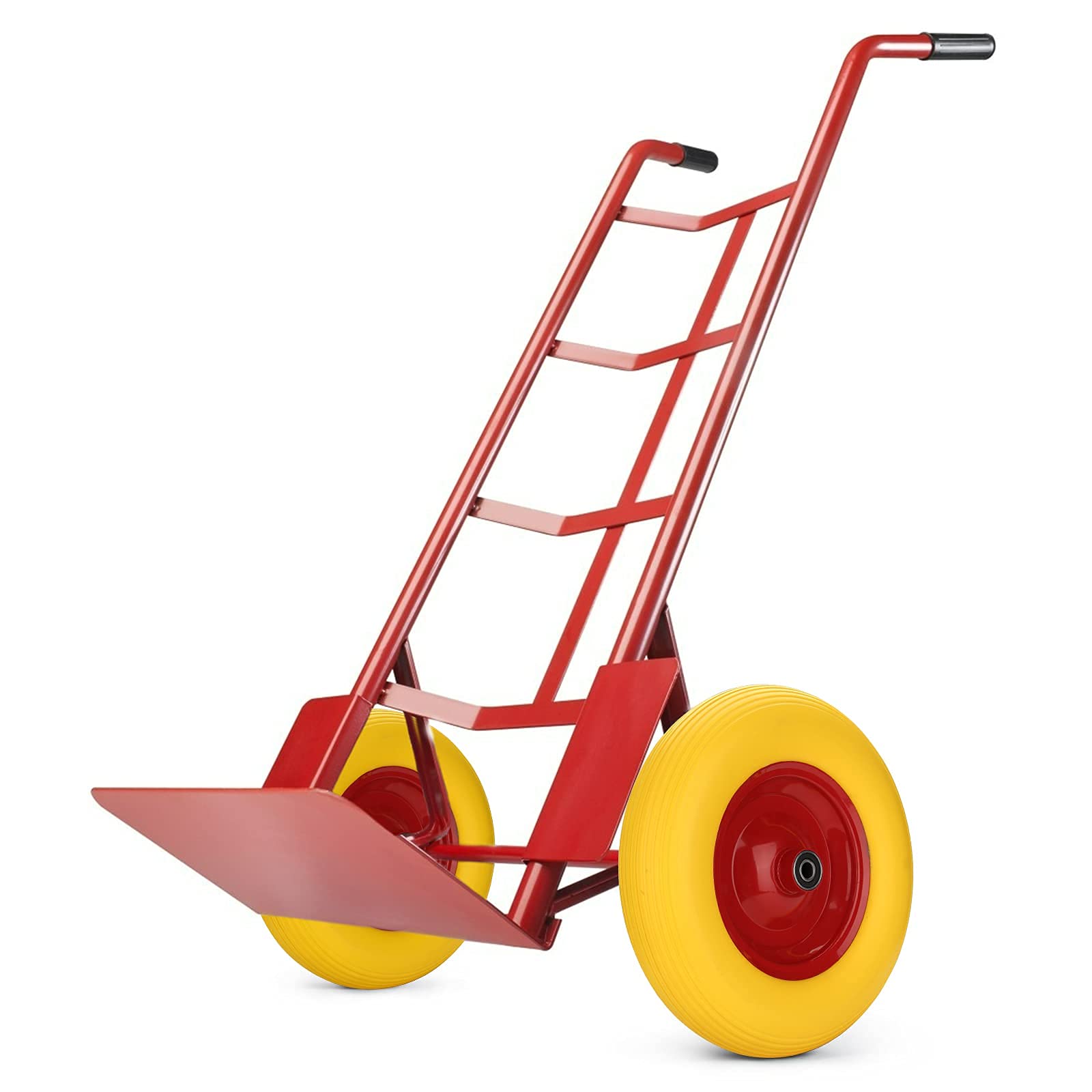 2x Sackkarrenrad PU Schubkarrenrad Vollgummi 4.80/4.00-8 Ø 390mm 200 kg inkl.Pannensichere Vollgummireifen mit Achse, Gelb-Rot