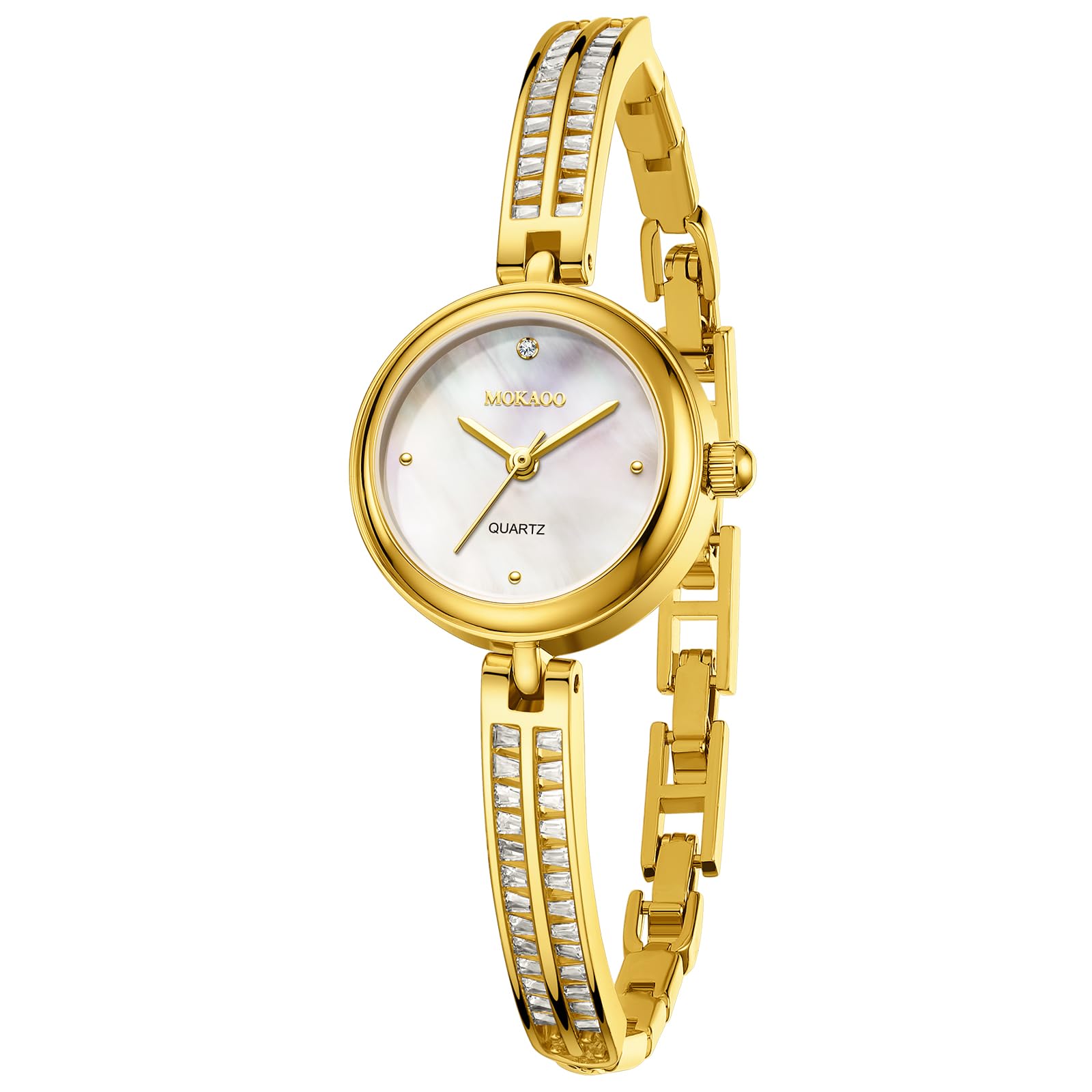 findtime Damenuhr Gold Uhr Damen Gold Armbanduhr Damen Goldene Uhr Kleine Damenuhr Silber mit Baguette-Schliff-Kristallen für den Täglichen Gebrauch
