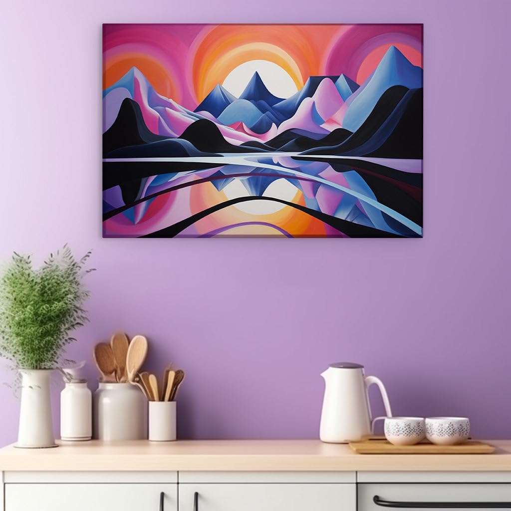 Canvas for Living Room. Sunset Symphony Over Mystical Peaks � A Dreamy Abstract Vista Unveiled, 27 x 18 inch Canvas Wall Art - Contemporary Masterpieces - Modern Home Decor