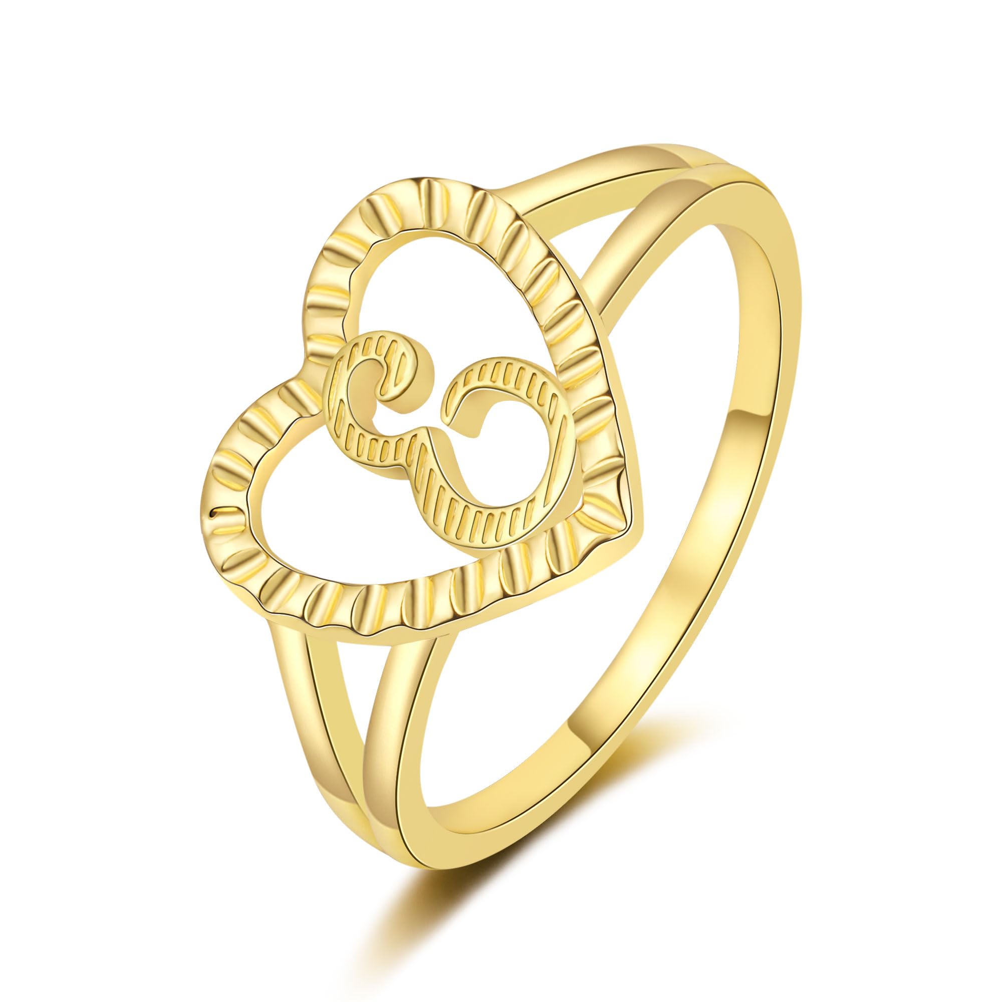 RLMOON Gold Initial Ring for Women Non Tarnish Vintage Initial Heart Ring