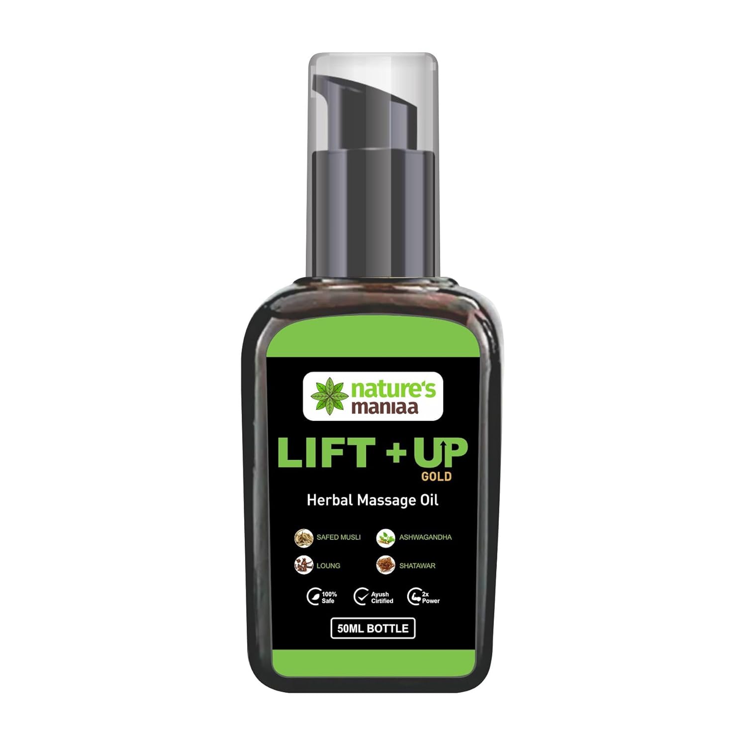 Nature’s Mania Lift Up Massage Oil for Men (50ml) | Ayurvedic Wellness Massage Oil with Ashwagandha, Safed Musli, Shatavari & Laung Extract | Ayush Certified & Lab Tested Nature’s Mania Lift Up Massage Oil for Men (50ml) | Ayurvedic Wellness Massage Oil with Ashwagandha, Safed Musli, Shatavari & Laung Extract | Ayush Certified & Lab Tested
