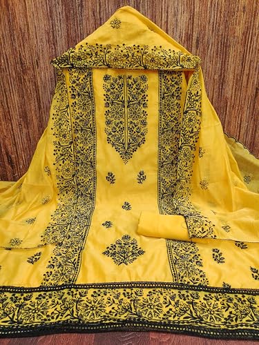 Image of Sidhidata Cotton Women's Chanderi Embroidery Work Unstitched Salwar Suit Dress Material With Chanderi Embroidered Dupatta