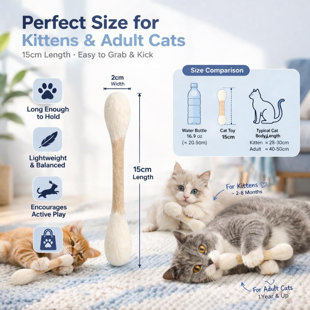 Cotton Swab Cat Toys with Catnip, 6 Pack Catnip Toys for Indoor Cats, Giant Kitty Kicker Plush Chew Sticks, Durable Felt Interactive Cat Toys for Kittens and Adult Cats (Orange)