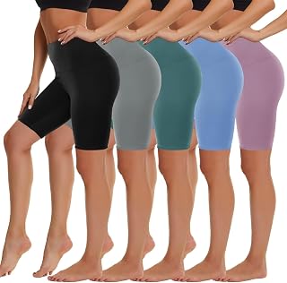 HIGHDAYS 5 Pack Women's Biker Shorts - 5"/8" High Waist Spandex, Squat Proof Non-See Through for Yoga, Running, Workout