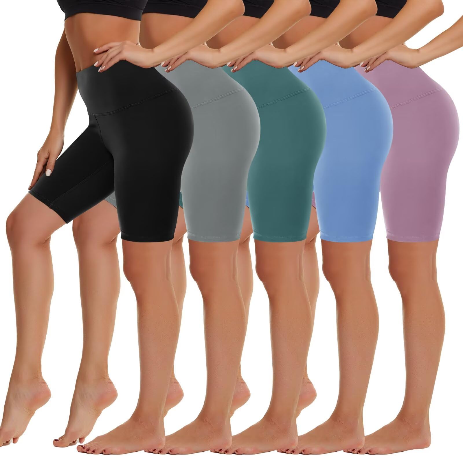 5 Pack Biker Shorts Women - 5"/8" High Waist Spandex Workout Yoga Running Athletic