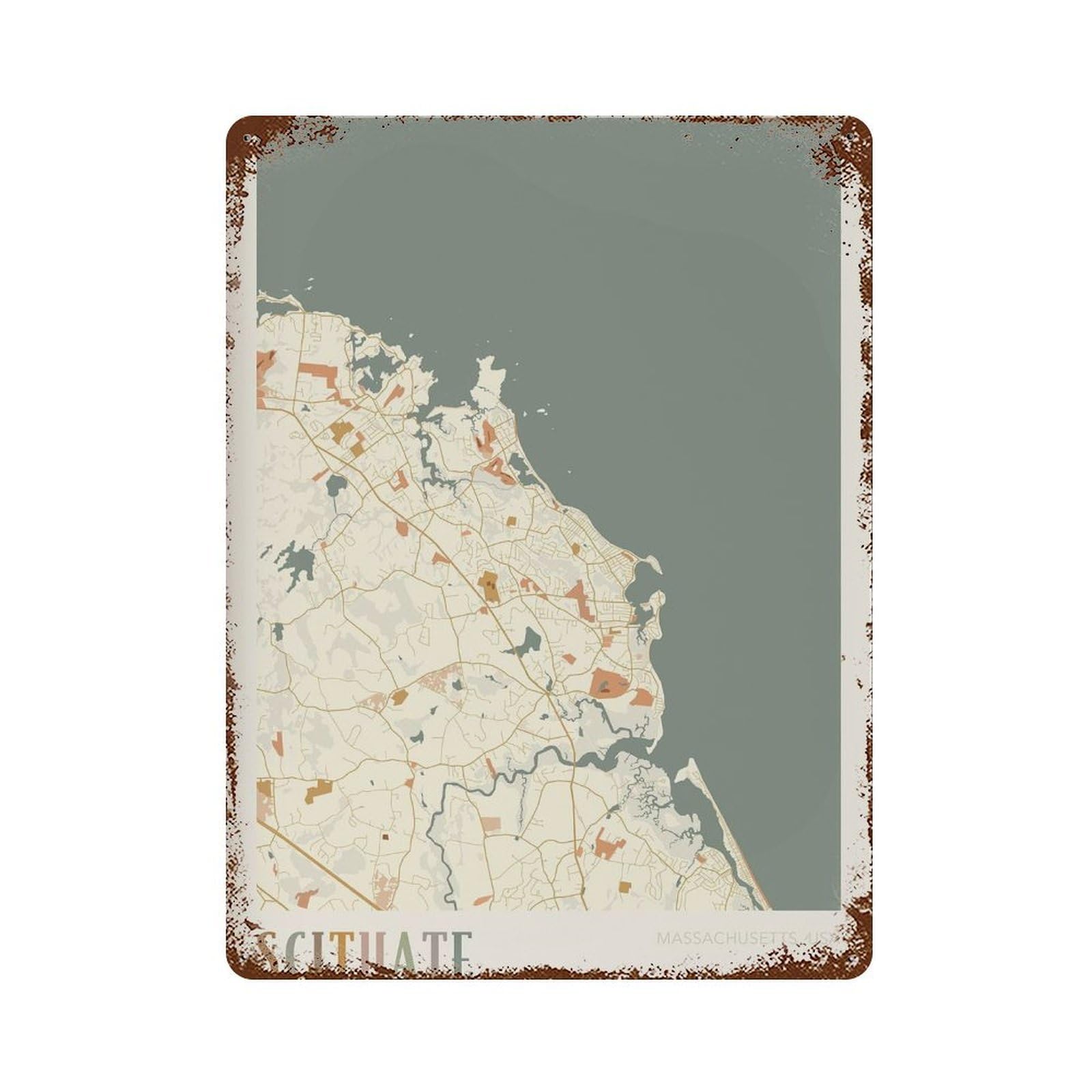 xiaoxiaoshen Scituate Map Massachusetts Travel Gift Boho Wall Decor Art Metal Tin Poster Modern Home Decor Art Home Bar Shop Decorations Vintage Sign 40x30cm