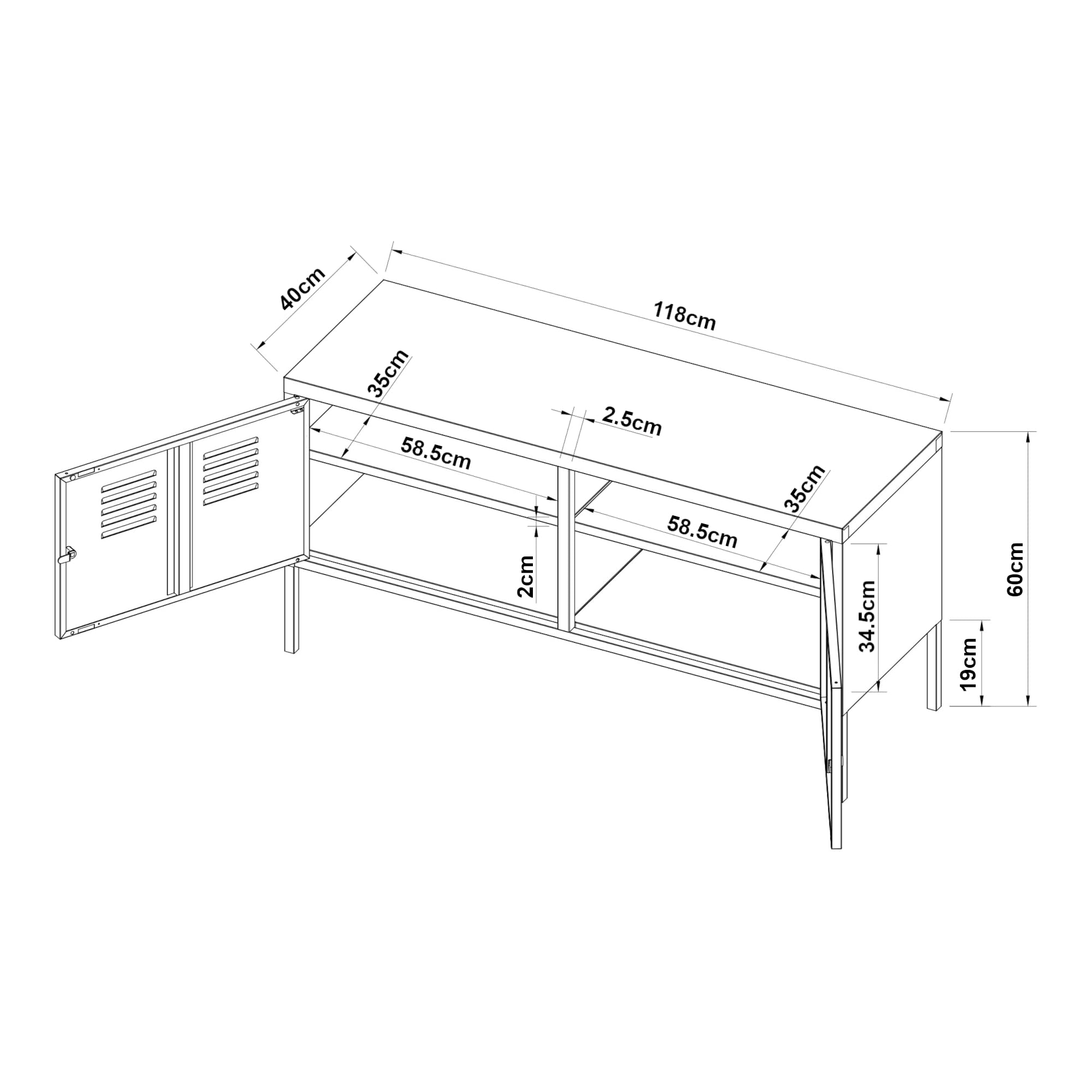 [en.casa] Sideboard Pyhtää Metallschrank Büroschrank 118x40x60cm Wohnzimmerschrank Aktenschrank Weiß abschließbar