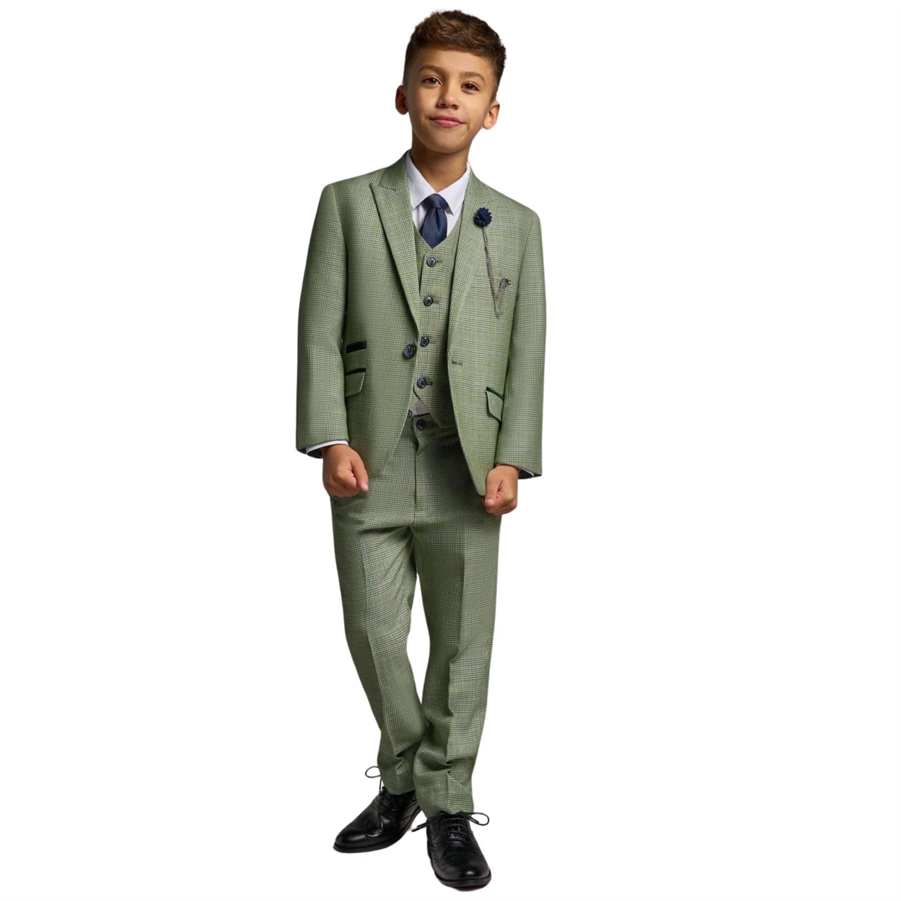 TruClothing.com Jungen 3 Teilig Salbei Grün Karo Anzug Tweed Tailored Fit Hochzeit