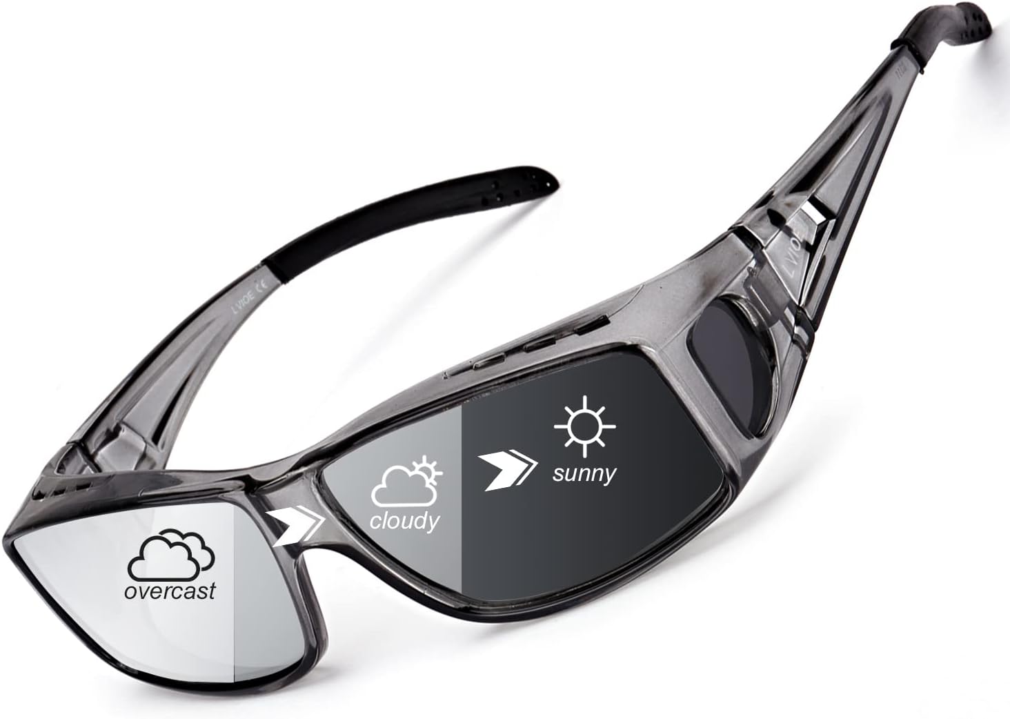 LVIOE Fit Over Photochromic Polarized Sunglasses for Outdoor Activities Wear Over Rx/Prescription Glasses UV400 Protection