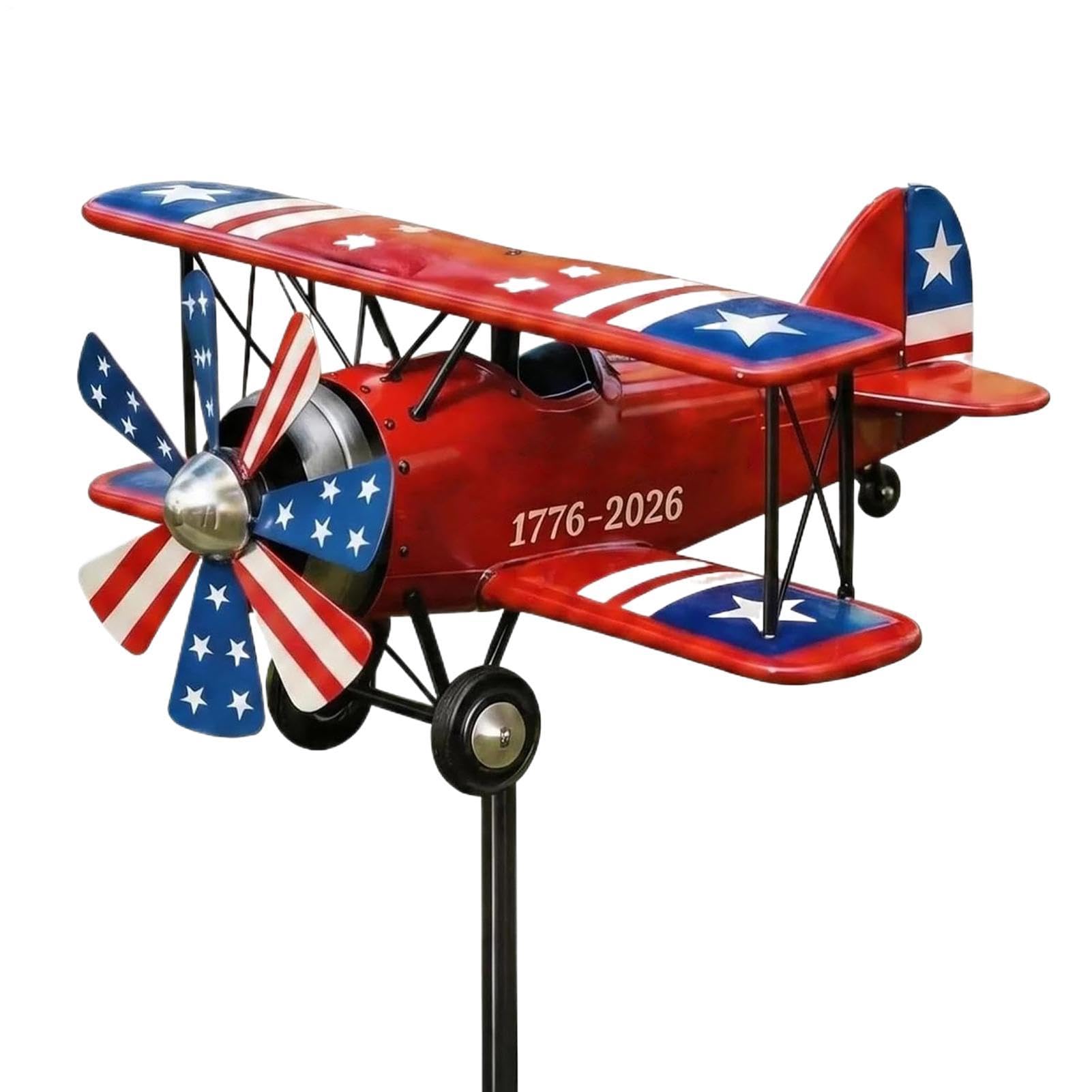 Airplane Yard Wind Spinner Biplane Pinwheel Metal Weathervane Windmill, 250 Years Commemorative Independence Day Rotating Patio Lawn Garden Backyard Outdoor Decor For Air Lovers