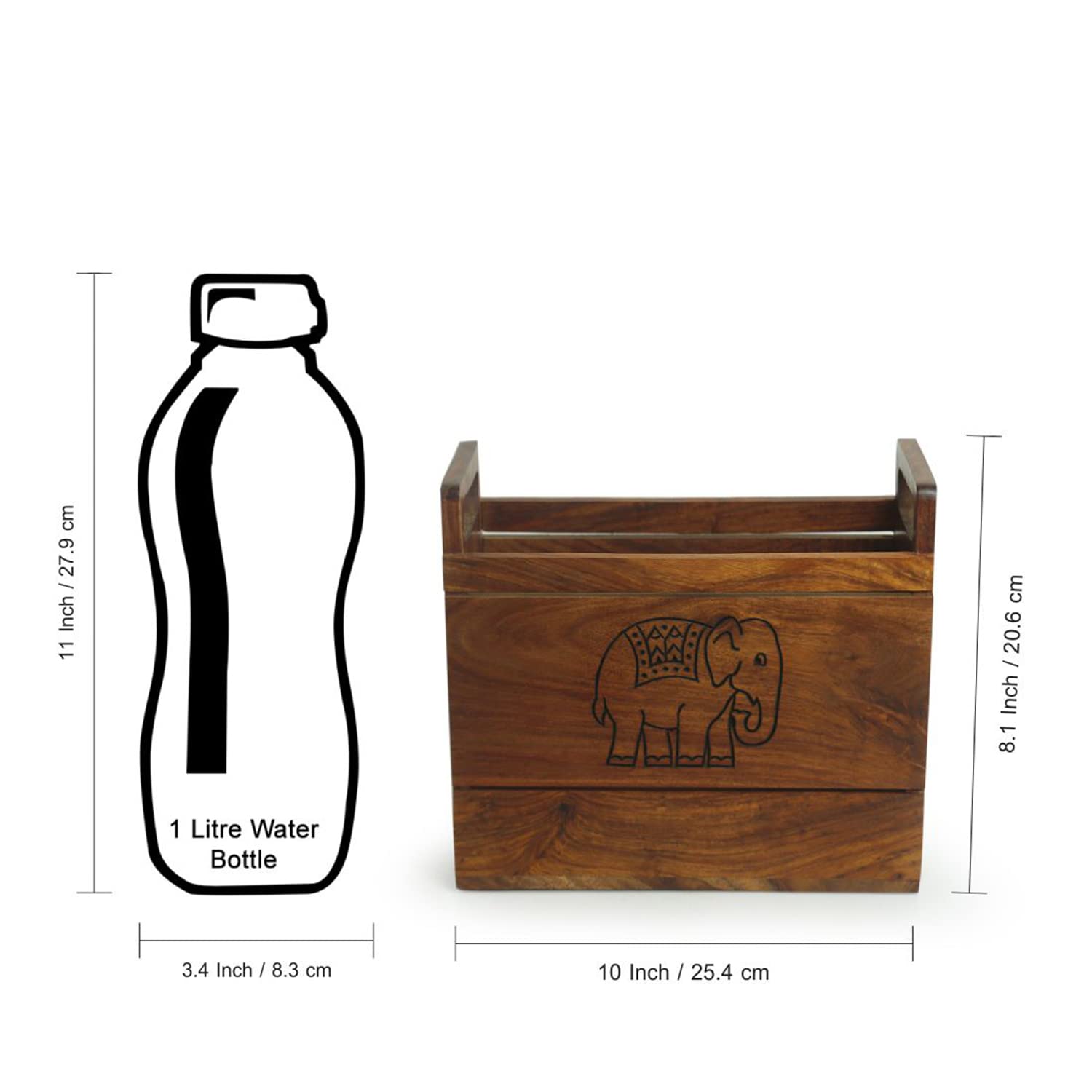 ExclusiveLane 'The Elephant' Hand Carved Table Magazine Stand For Office Desk In Sheesham Wood - Magazine Holder For Living Room Study Table Wooden Newspaper Stand, 25.4X10.7X20.6 Cm 4