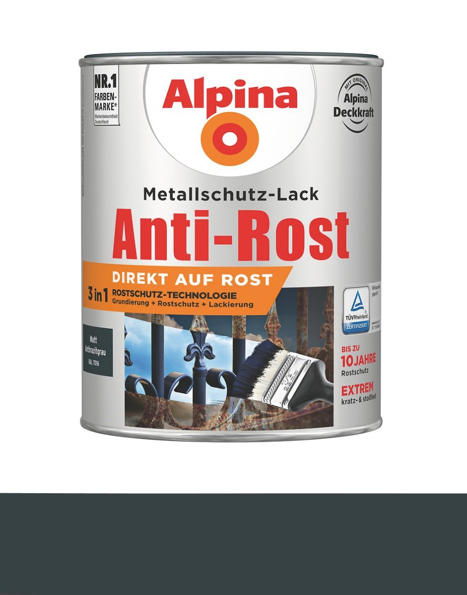 Alpina Metallschutzlack Anti-Rost Anthrazitgrau 750ml matt