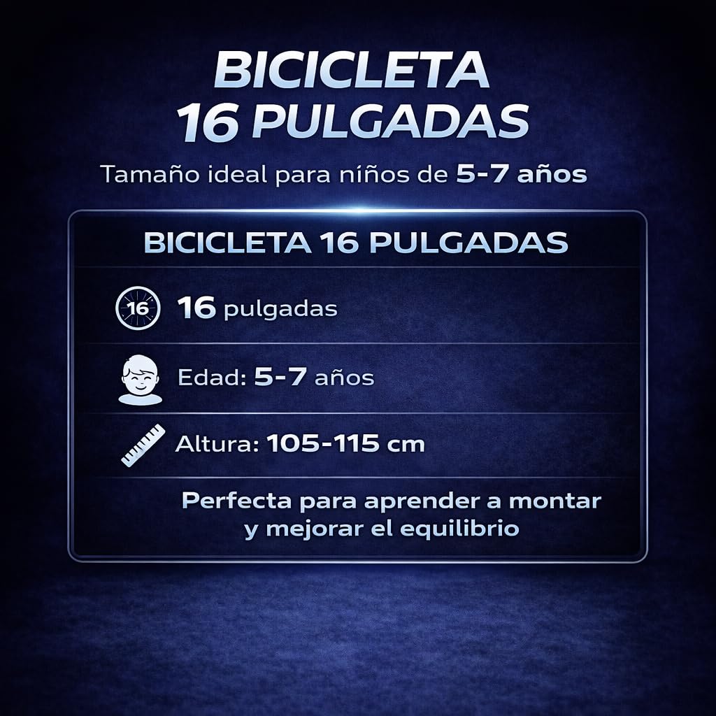 Bicicleta 16 Pulgadas niño | Bicicleta niño 5-7 años + Frenos V-Break + Estabilizadores + Cuadro Acero | Segura y Resistente