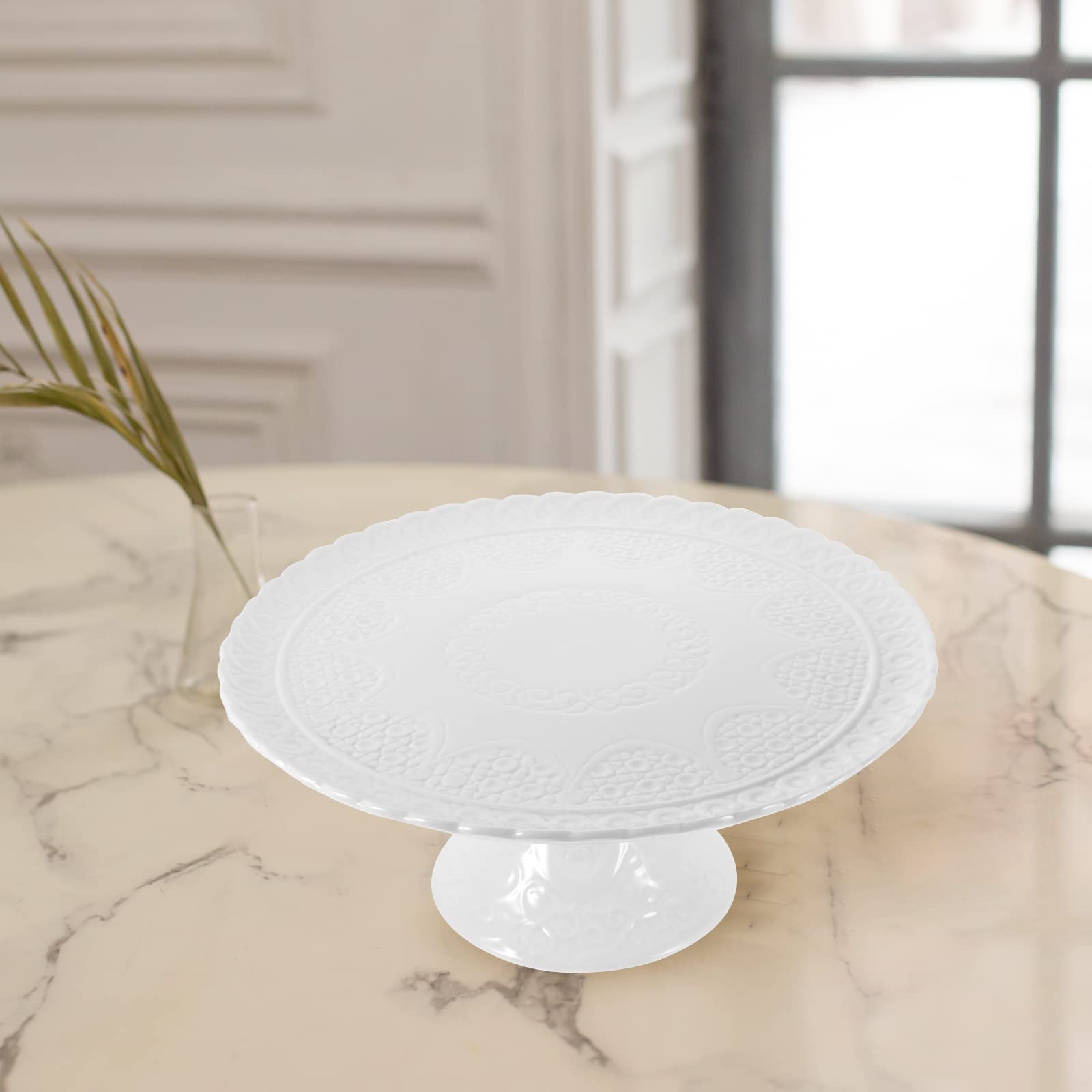 Zerodeko Alzata per Torta in Ceramica Bianca, Design Semplice e Creativo | Servizio Pratico per Banchetti e Feste, Piatto da Portata per Dolci e Snack, Stile Essenziale