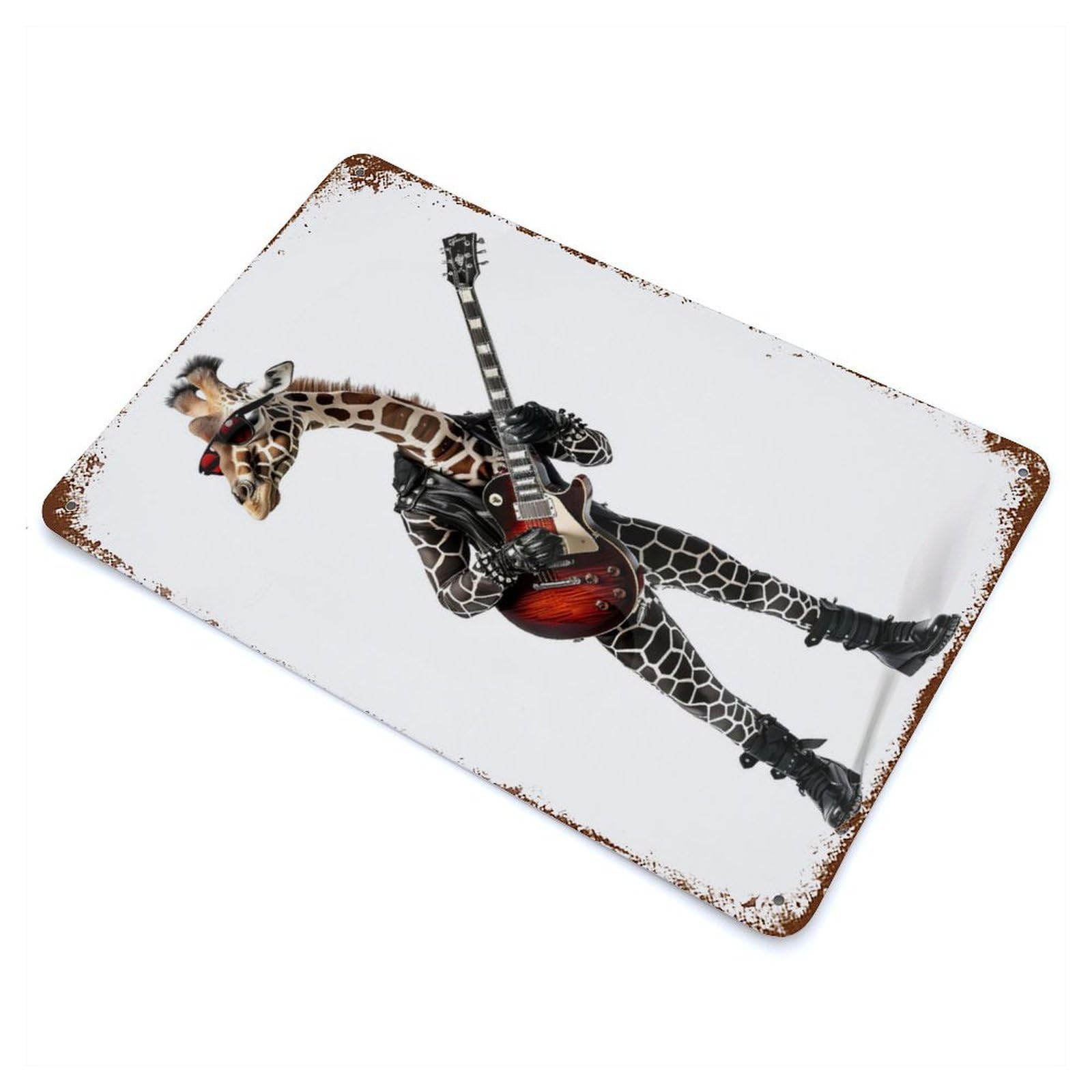Giraffe Guitar Vintage Rust Metal Sign 11.8"x7.9", for Basement, Hobby Room And Garage Decor, Farmhouse Wall Decor