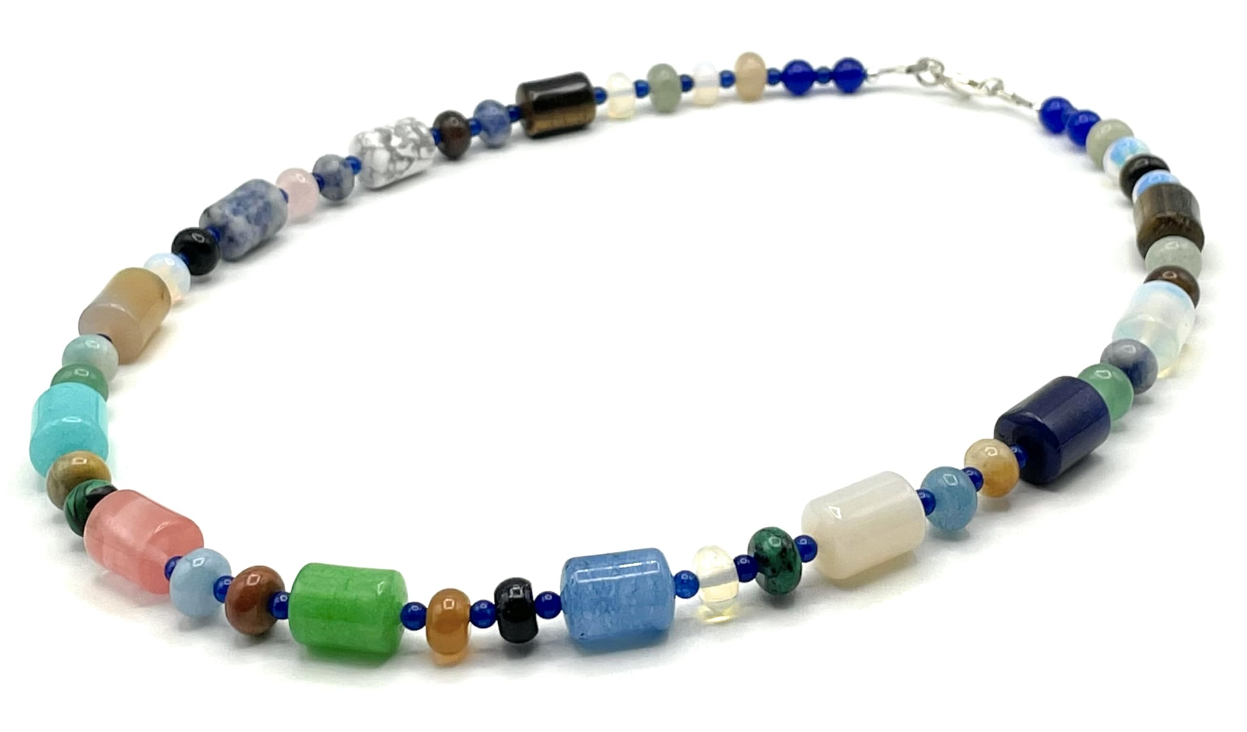 Multi-Edelstein-Halskette, Choker aus massivem Stein, italienischer moderner Schmuck, 925 Sterling Silber, Weihnachtsgeschenk für sie, Bijoux Made in Italy