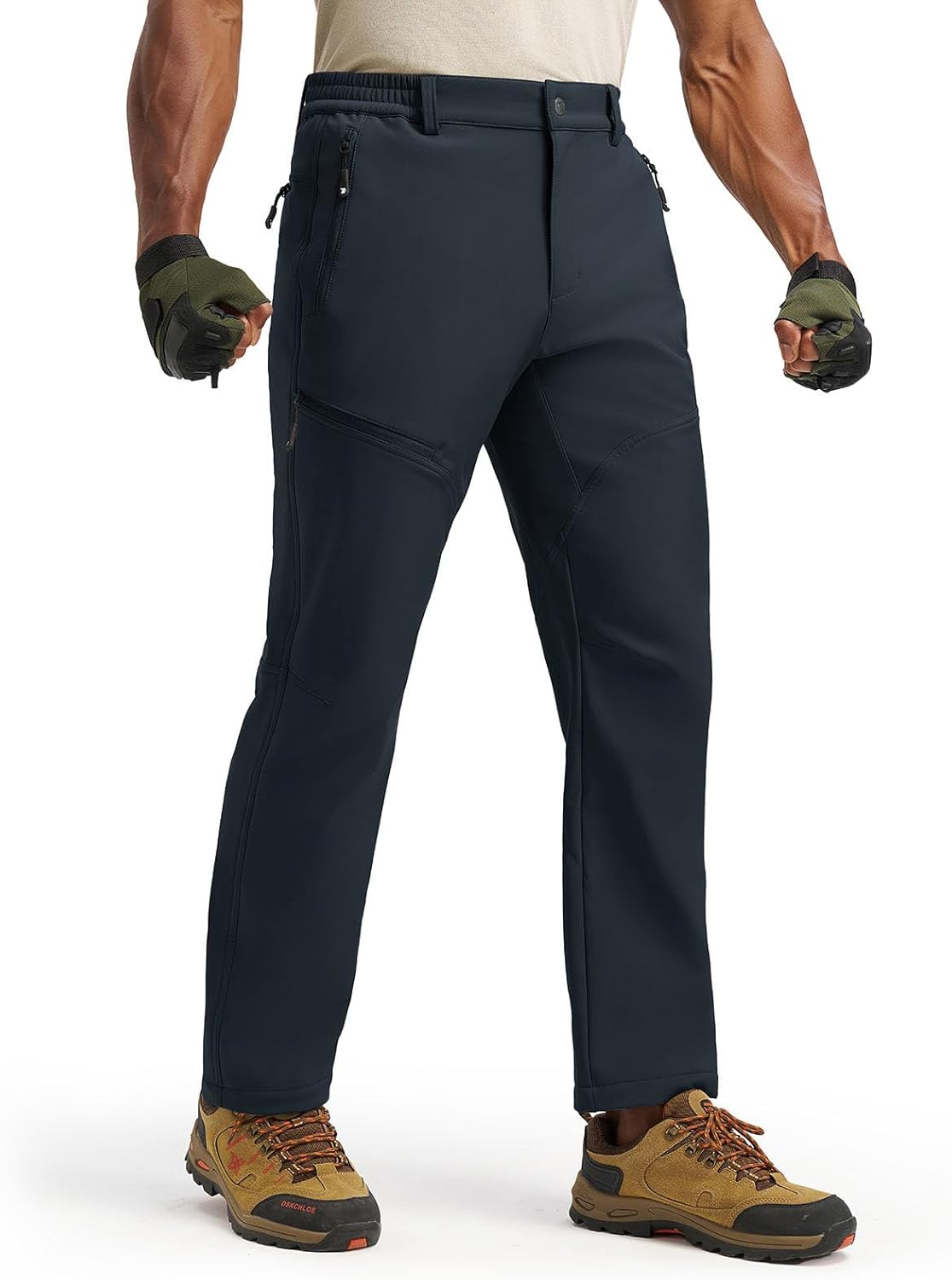 YSENTO Men's Insulated Snow Ski Pants Waterproof Winter Fleece Lined Softshell Hiking Cargo Pants Zipper Pockets - Image 2