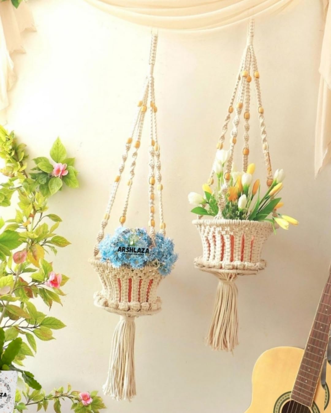 ARSHLAZA Macrame Cotton Boho Plant Hanger Rope Flower Pot Holder for Indoor Outdoor Balcony Gardening, Pack of 2 Natural Off White [POTHANG2] (B0CDCPC4KP) Amazon Price History, Amazon Price Tracker