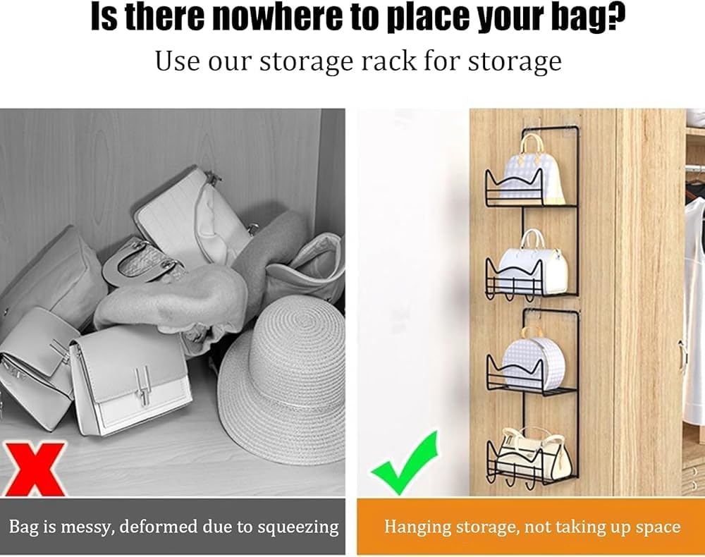 Estante Organizador De Bolsos - Organizador De Bolsos Colgante De 2 Niveles Con Gancho Sin Costuras Para Almacenamiento En La Puerta Del Armario - Estante Para Bolsos De Metal Sobre La Puerta Que Ahor