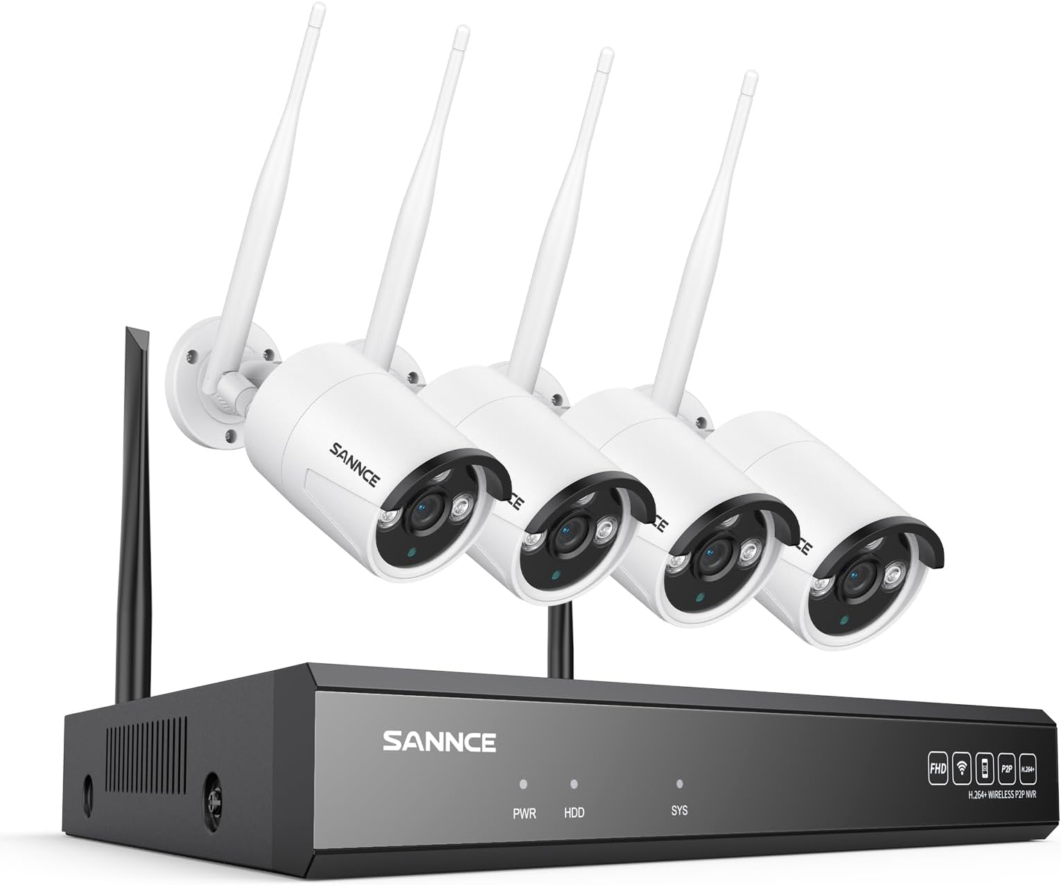 SANNCE 5MP Wireless CCTV Security Camera System, 10 Channel NVR, 4x WiFi Outdoor Cameras 5MP, Two Way Audio, Works with Alexa, Human Detection, App Alert, IP66 Waterproof, NO HDD