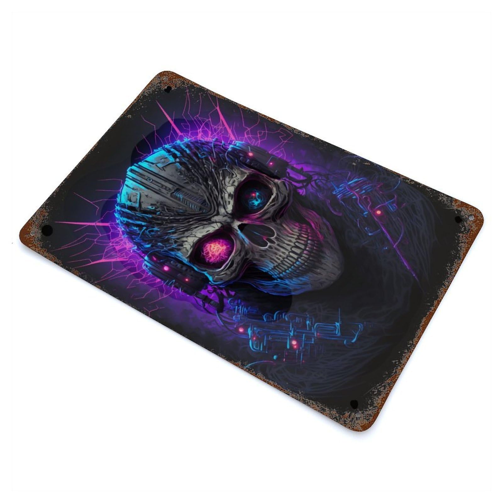 Punk Skull Vintage Rust Metal Sign 11.8"x7.9", Farmhouse Wall Decor for Garage, Pub Or Kitchen
