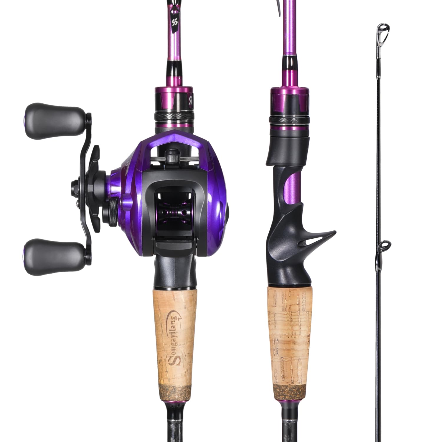Sougayilang Fishing Rod and Reel Combo，Baitcaster Combo,5.9ft/6.9ft Carbon Fishing Pole,Lightweight Aluminum Spool Reel,Stainless-Steel Guides & Ergonomic Cork Grip-Purple : Sports & Outdoors