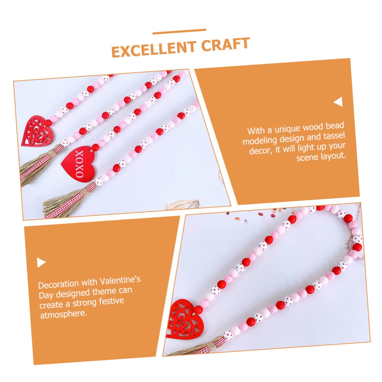 Alipis 5pièces Guirlande Bois à Perles avec Franges pour Décoration Saint-Valentin Accessoire Élégant pour Fêtes Et Événements Spéciaux