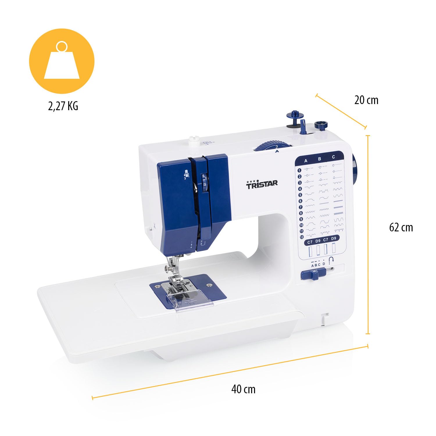 Tristar Macchina da Cucire con 38 Punti, Tavolo Estensibile, Braccio Libero, Luce LED, Infila-Ago Automatico, Tagliafilo, Controllo Velocità, Compatta e Facile, SM-6005